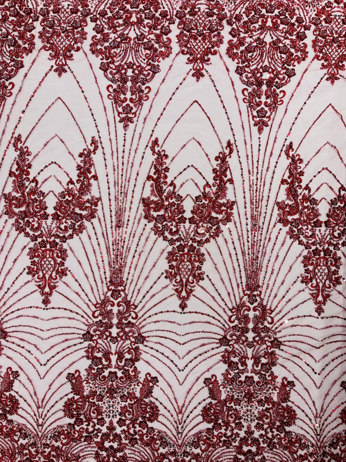 Royalty Damask Beaded Lace Luxury on Mesh 54” Wide| New Creations Fabric & Foam Inc. - New Creations Fabric & Foam Inc