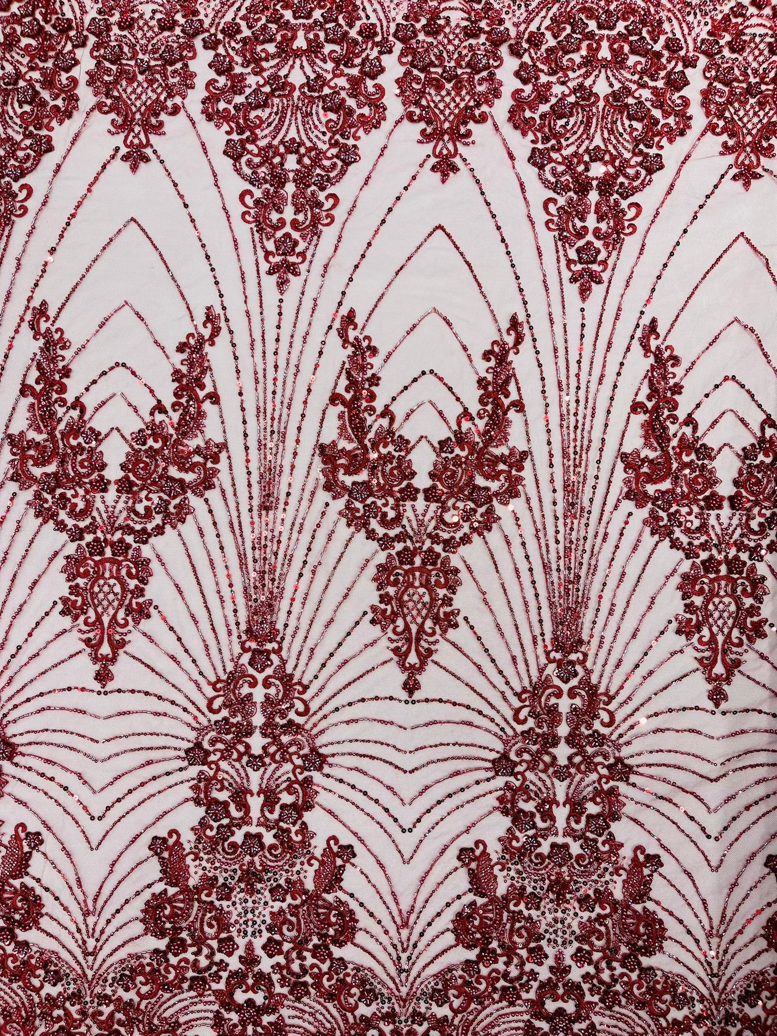 Royalty Damask Beaded Lace Luxury on Mesh 54” Wide| New Creations Fabric & Foam Inc. - New Creations Fabric & Foam Inc