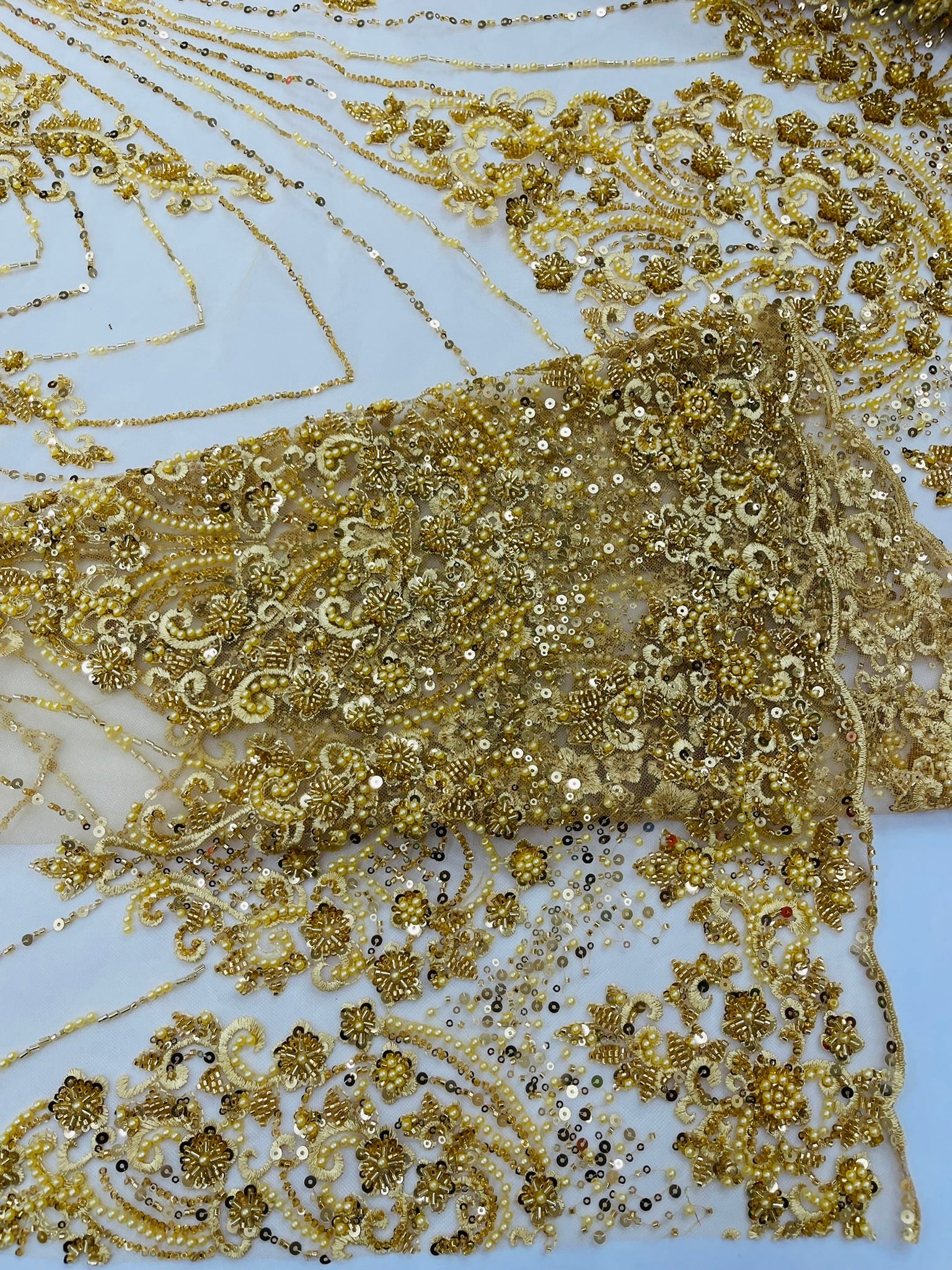 Royalty Damask Beaded Lace Luxury on Mesh 54” Wide| New Creations Fabric & Foam Inc. - New Creations Fabric & Foam Inc