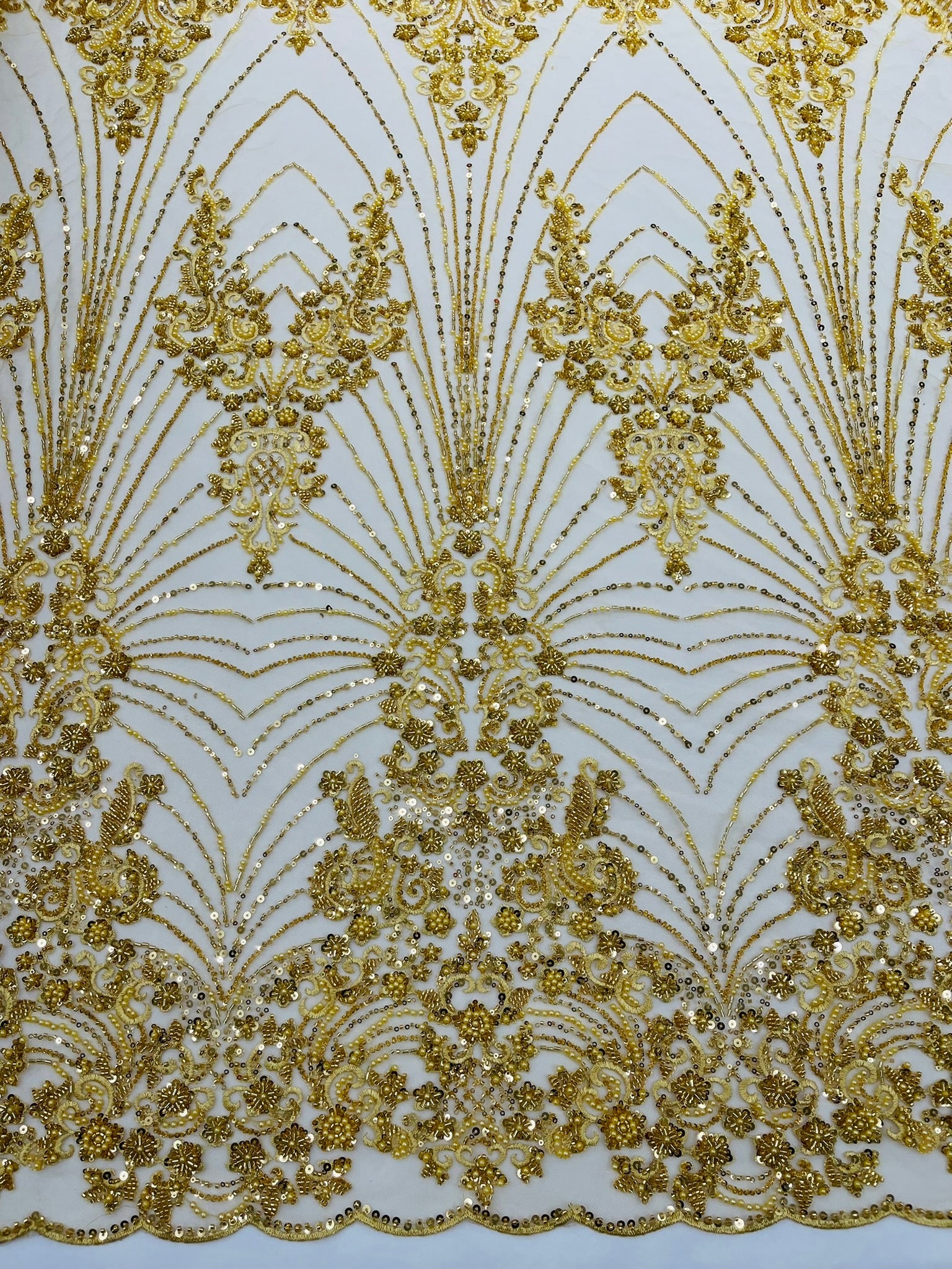 Royalty Damask Beaded Lace Luxury on Mesh 54” Wide| New Creations Fabric & Foam Inc. - New Creations Fabric & Foam Inc