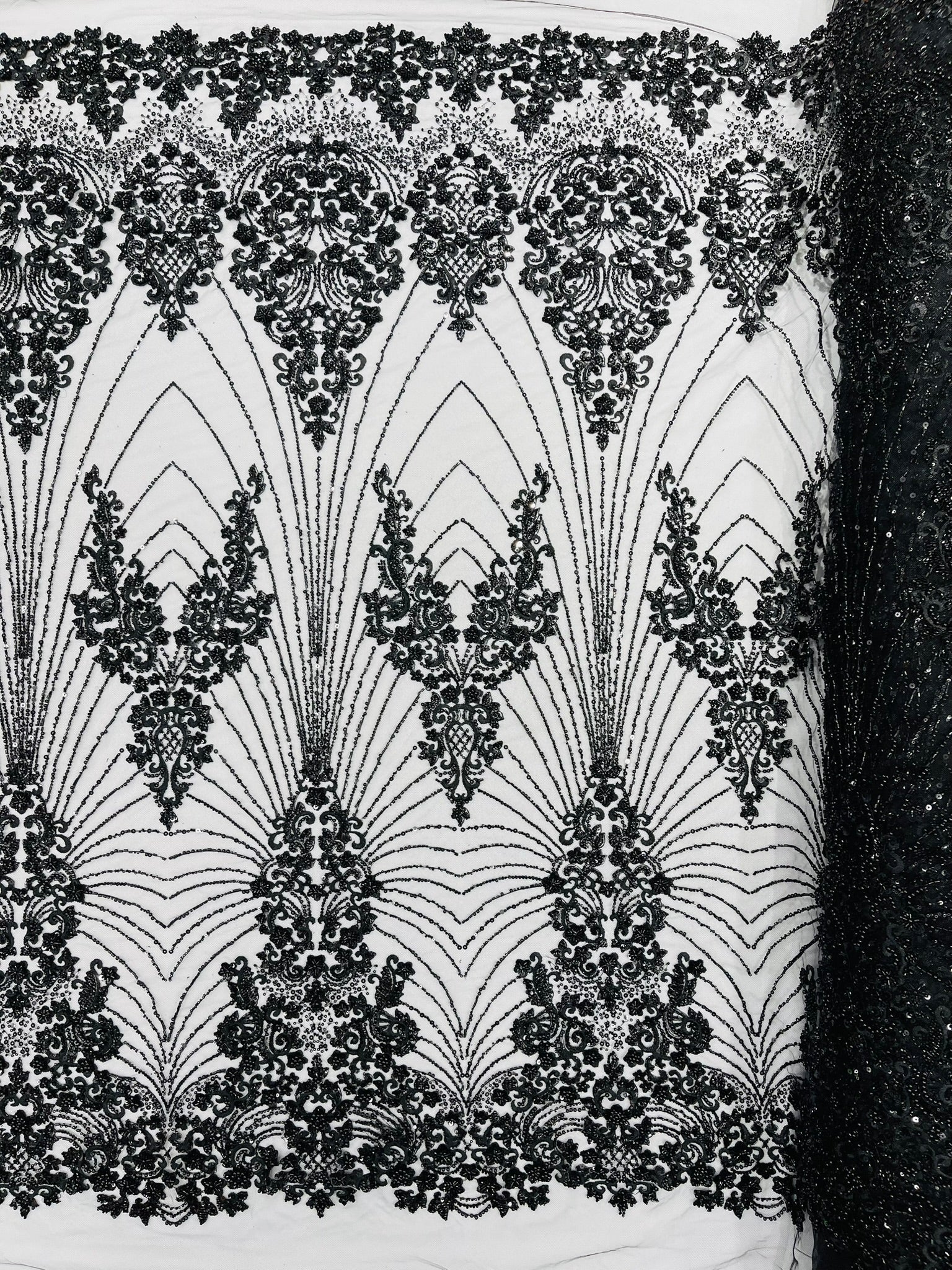 Royalty Damask Beaded Lace Luxury on Mesh 54” Wide| New Creations Fabric & Foam Inc. - New Creations Fabric & Foam Inc