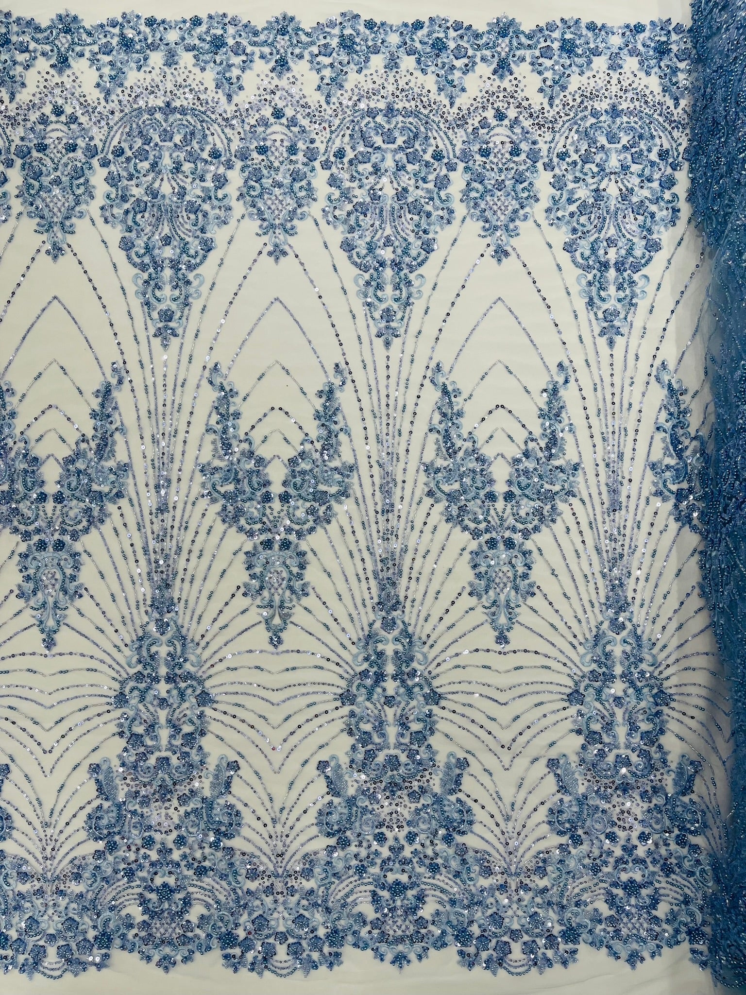 Royalty Damask Beaded Lace Luxury on Mesh 54” Wide| New Creations Fabric & Foam Inc. - New Creations Fabric & Foam Inc
