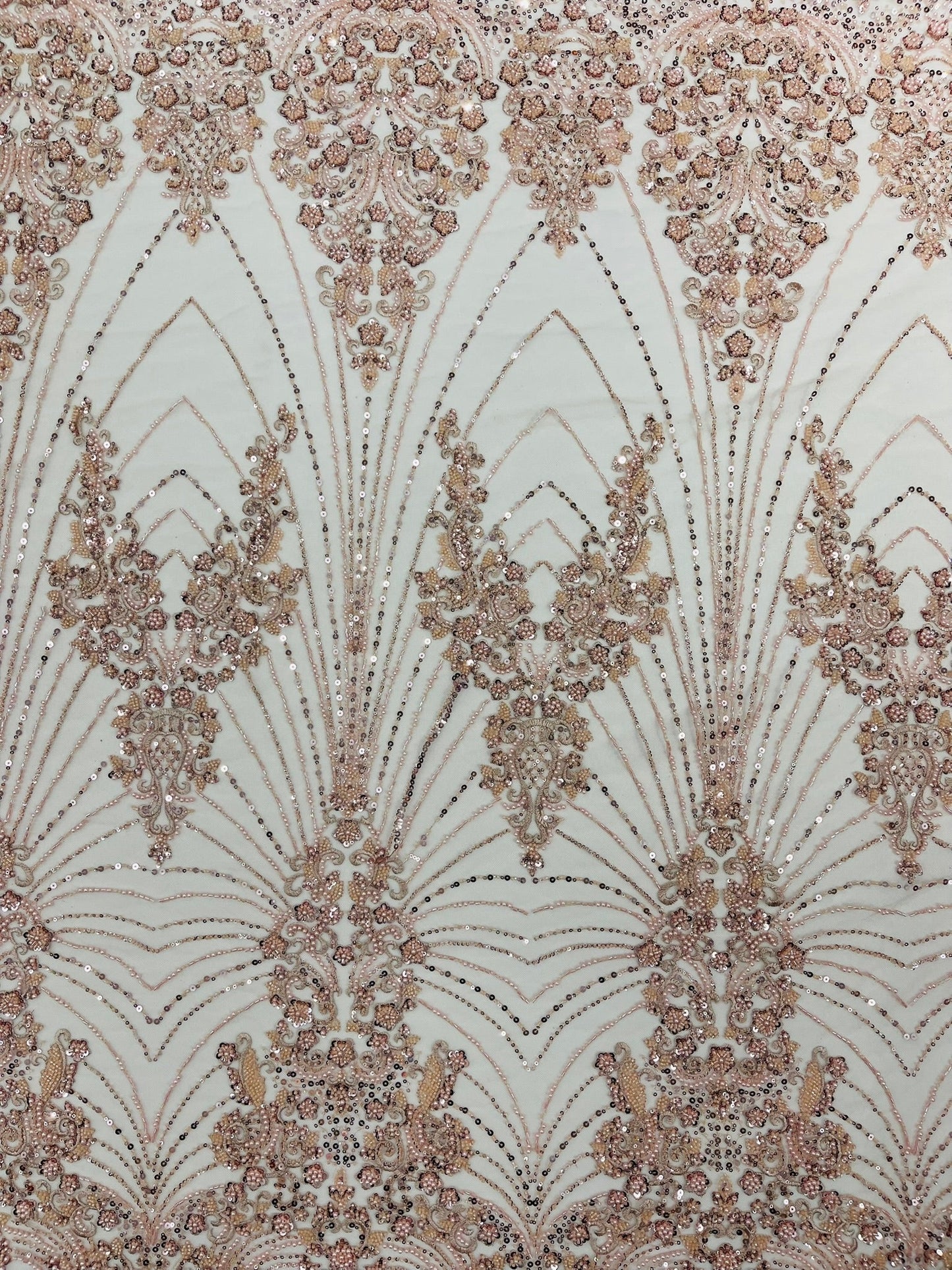 Royalty Damask Beaded Lace Luxury on Mesh 54” Wide| New Creations Fabric & Foam Inc. - New Creations Fabric & Foam Inc
