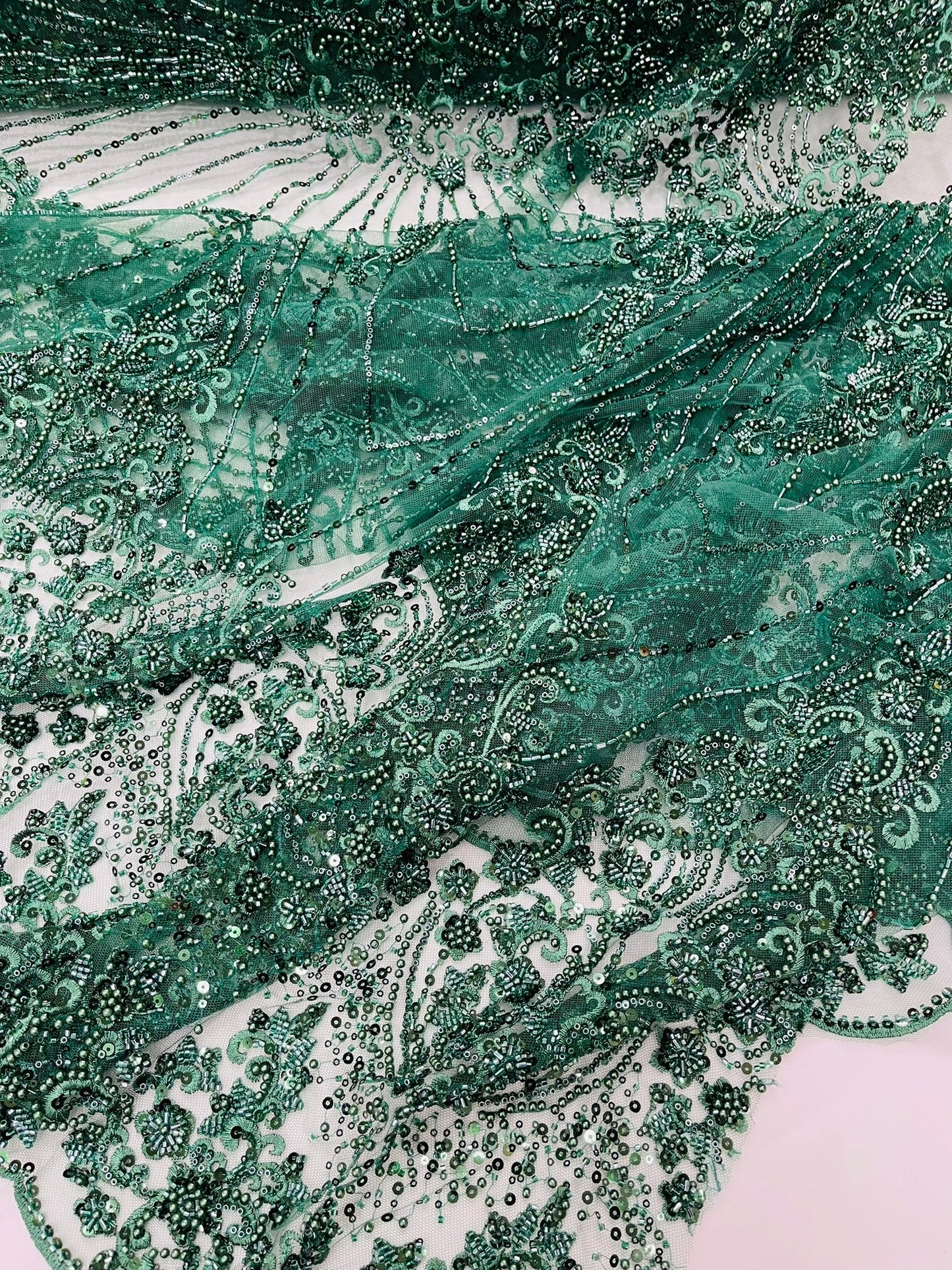 Royalty Damask Beaded Lace Luxury on Mesh 54” Wide| New Creations Fabric & Foam Inc. - New Creations Fabric & Foam Inc