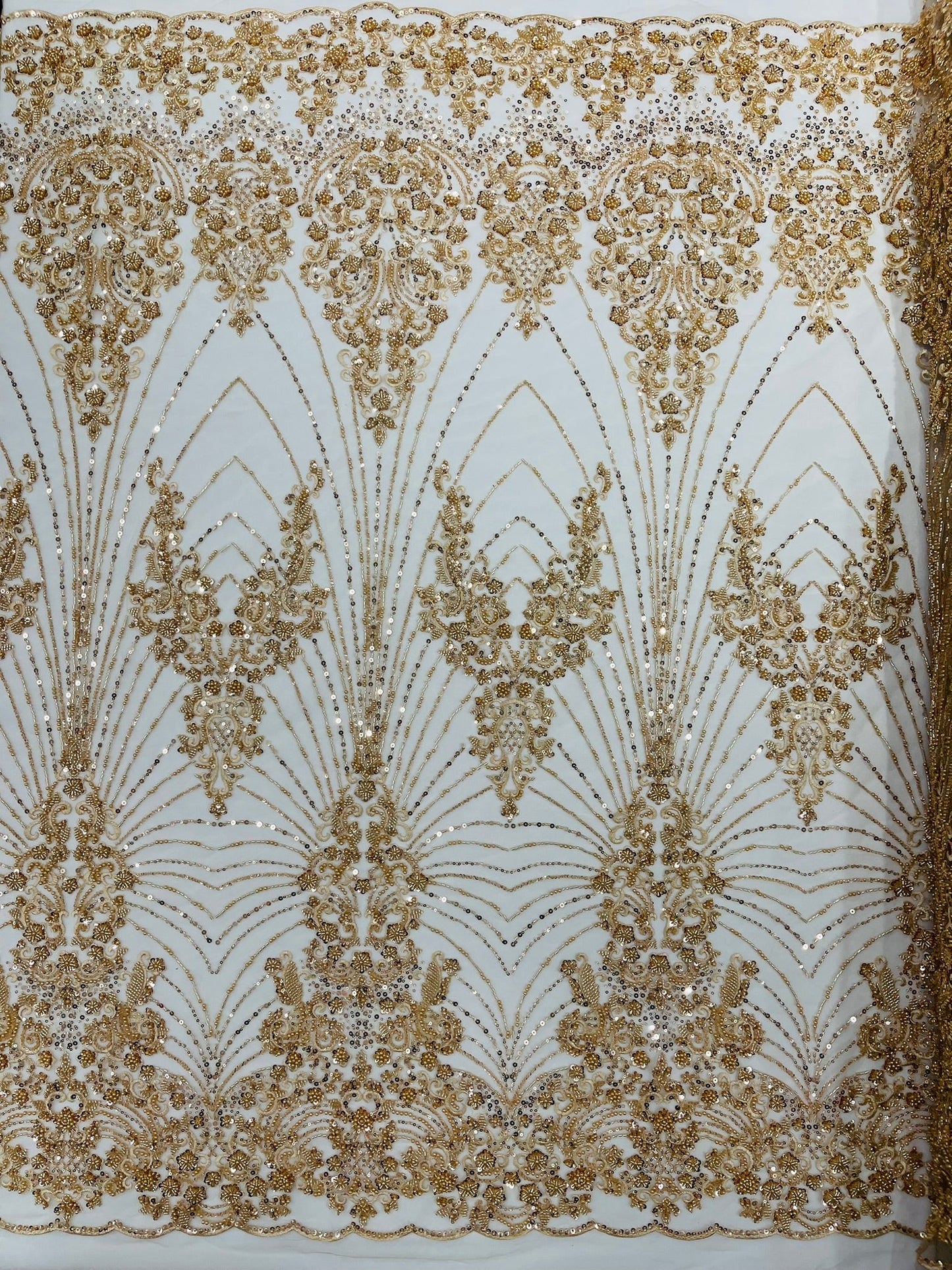Royalty Damask Beaded Lace Luxury on Mesh 54” Wide| New Creations Fabric & Foam Inc. - New Creations Fabric & Foam Inc