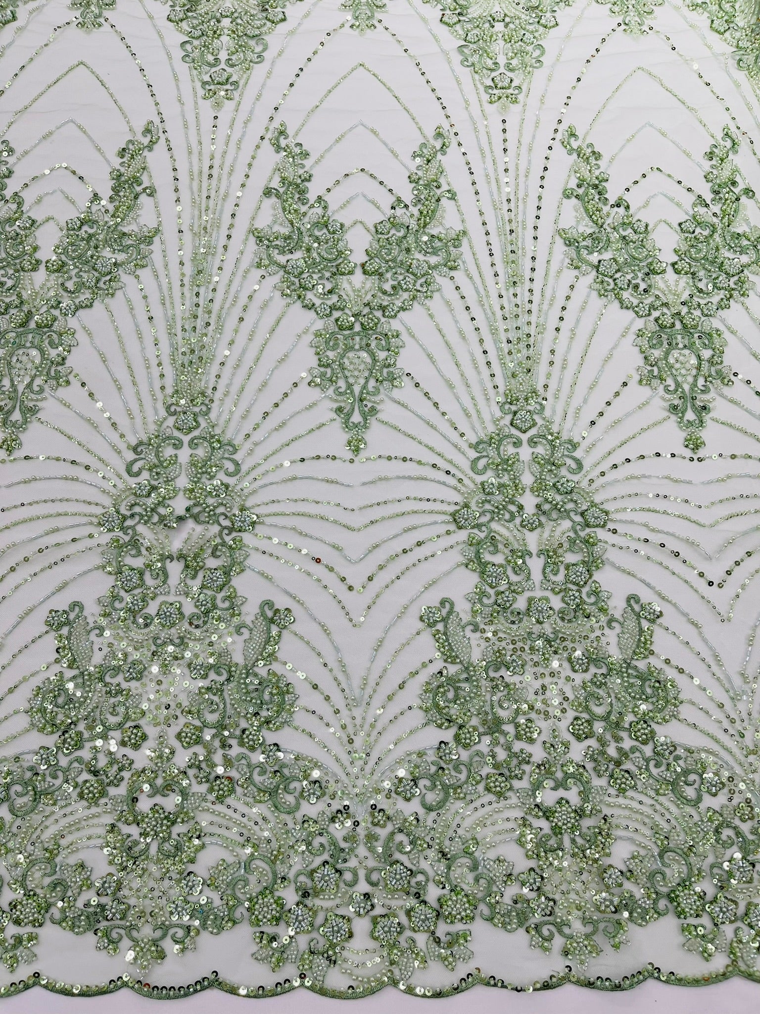 Royalty Damask Beaded Lace Luxury on Mesh 54” Wide| New Creations Fabric & Foam Inc. - New Creations Fabric & Foam Inc