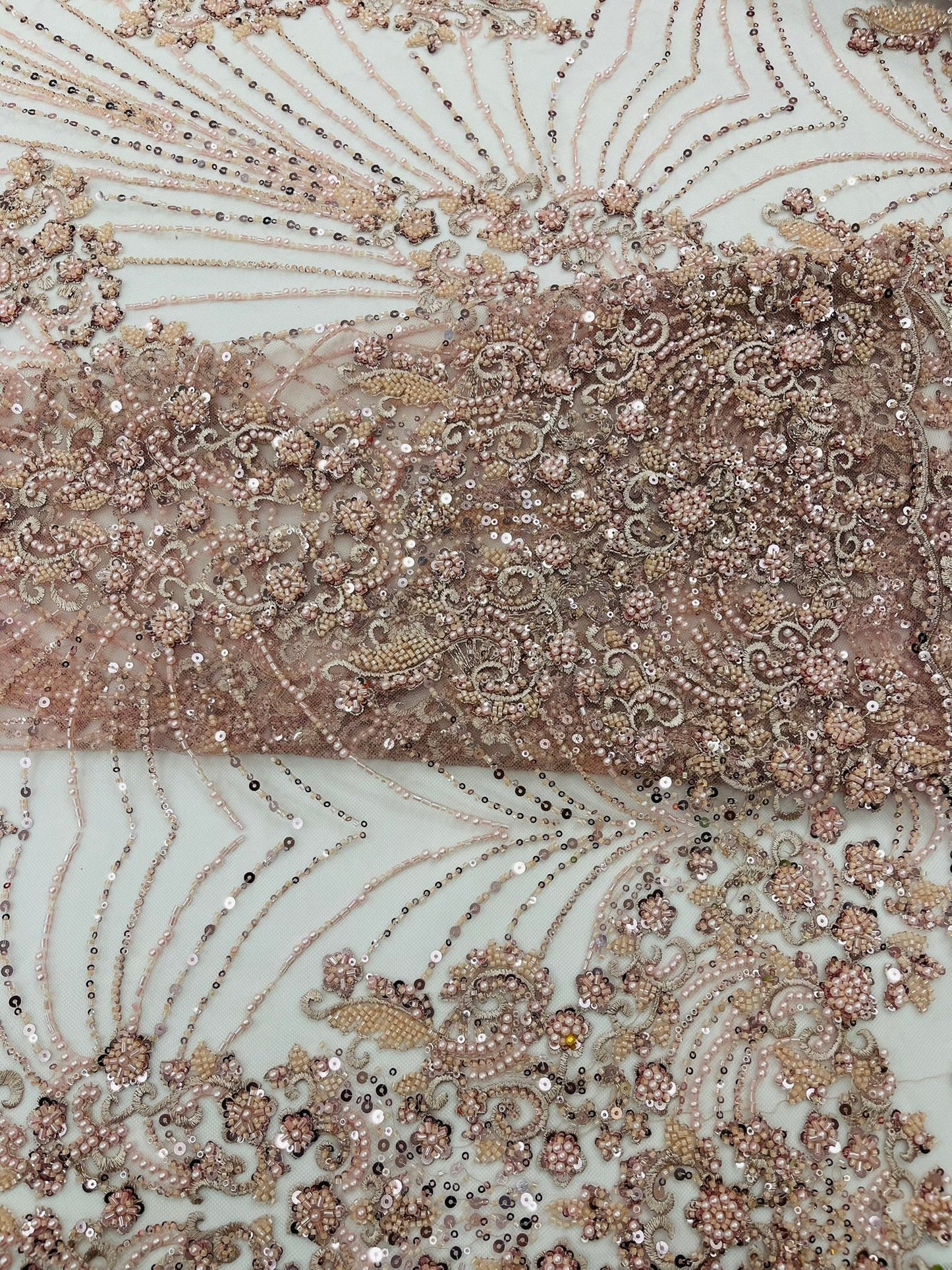 Royalty Damask Beaded Lace Luxury on Mesh 54” Wide| New Creations Fabric & Foam Inc. - New Creations Fabric & Foam Inc