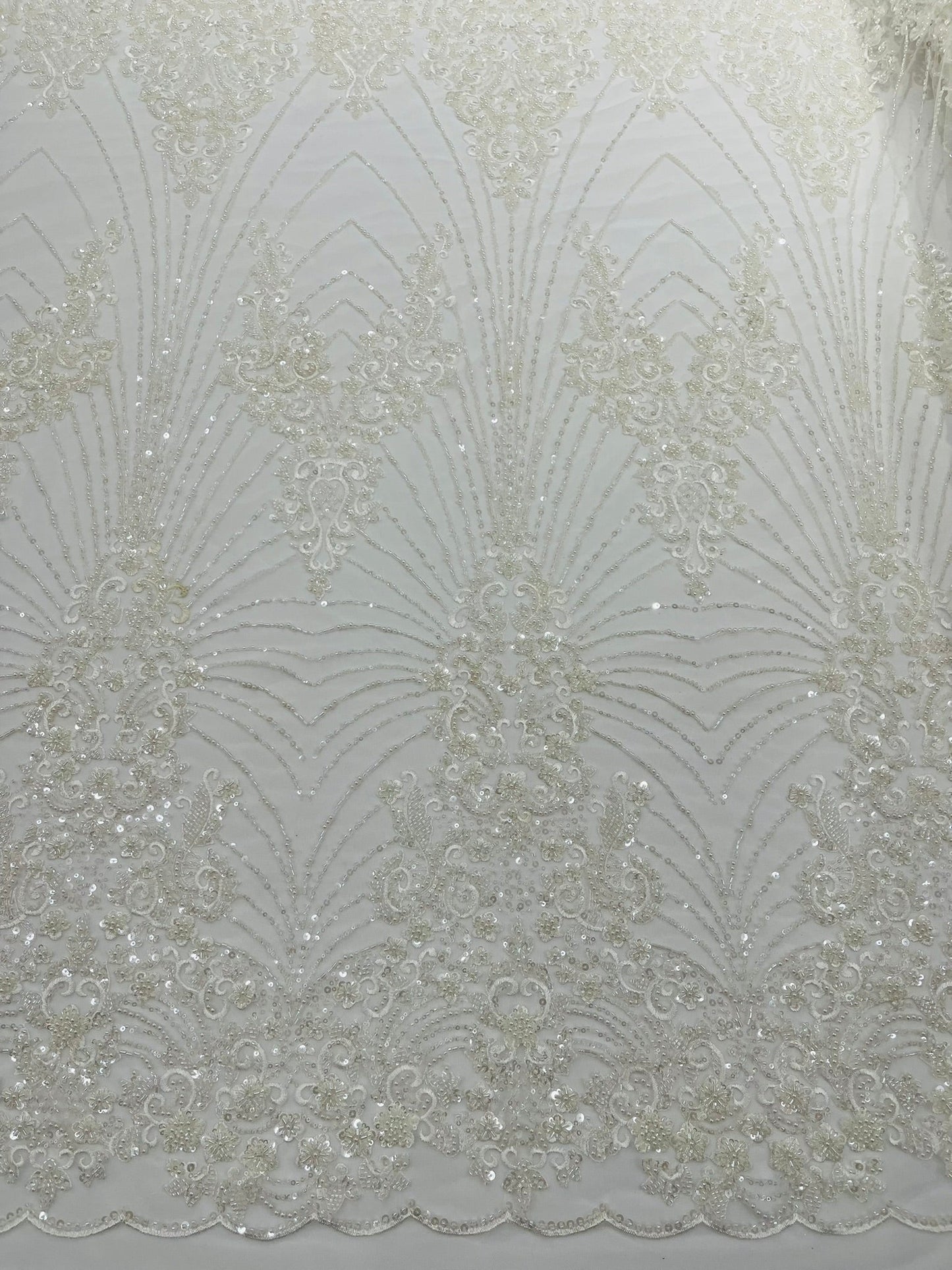Royalty Damask Beaded Lace Luxury on Mesh 54” Wide| New Creations Fabric & Foam Inc. - New Creations Fabric & Foam Inc
