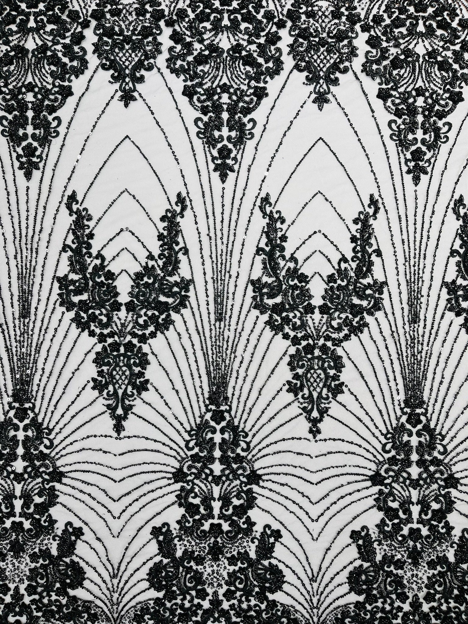 Royalty Damask Beaded Lace Luxury on Mesh 54” Wide| New Creations Fabric & Foam Inc. - New Creations Fabric & Foam Inc