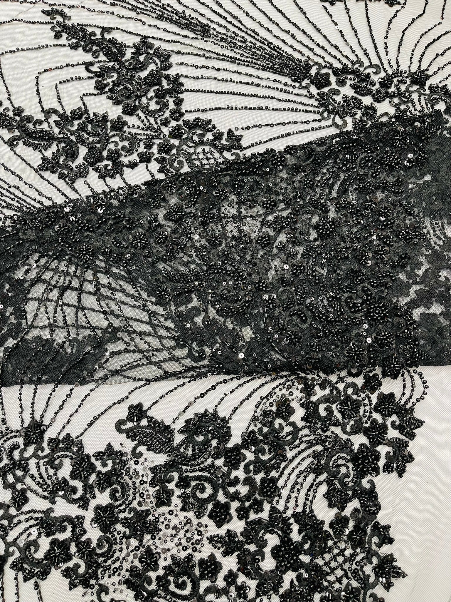 Royalty Damask Beaded Lace Luxury on Mesh 54” Wide| New Creations Fabric & Foam Inc. - New Creations Fabric & Foam Inc