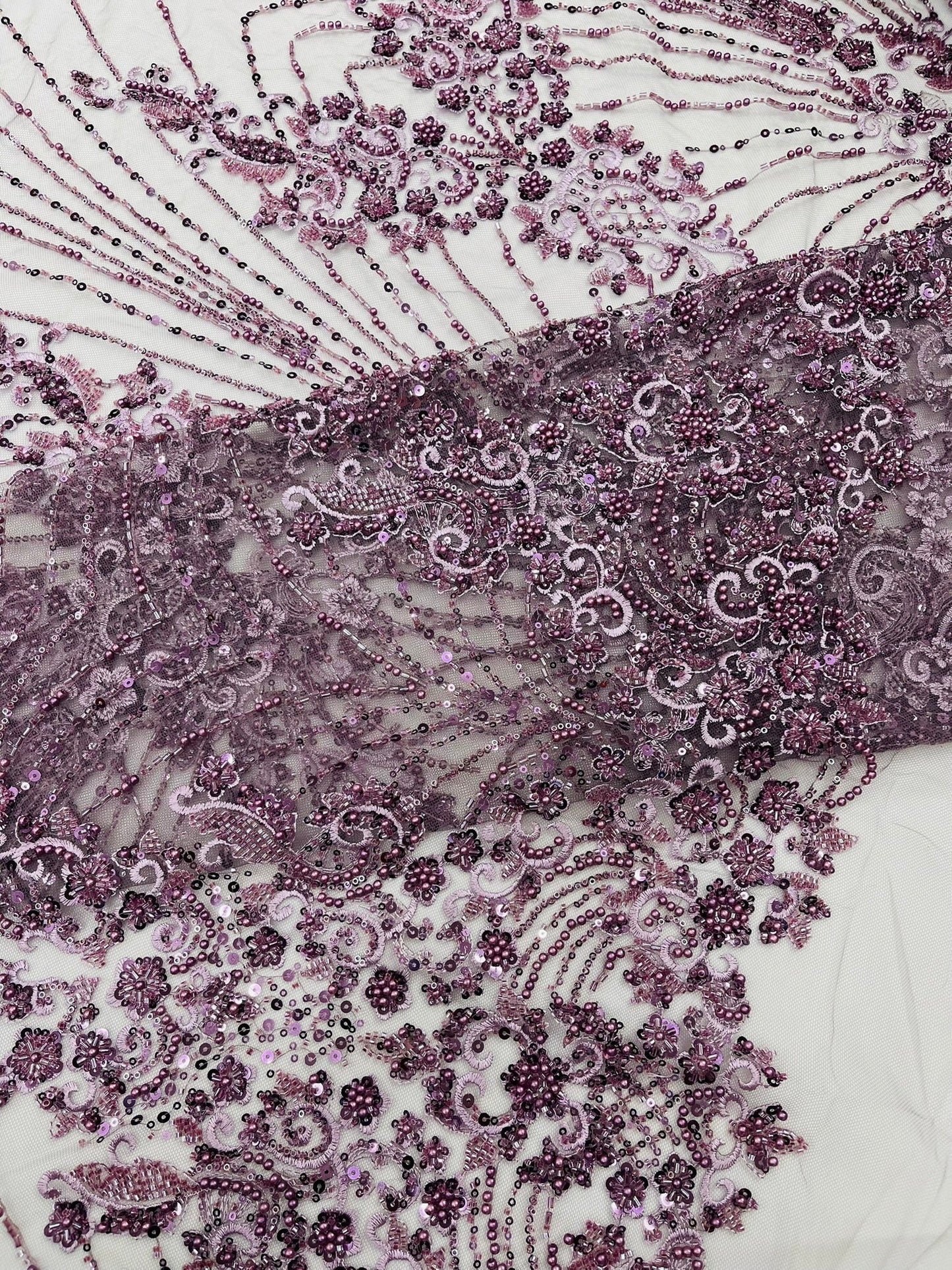 Royalty Damask Beaded Lace Luxury on Mesh 54” Wide| New Creations Fabric & Foam Inc. - New Creations Fabric & Foam Inc