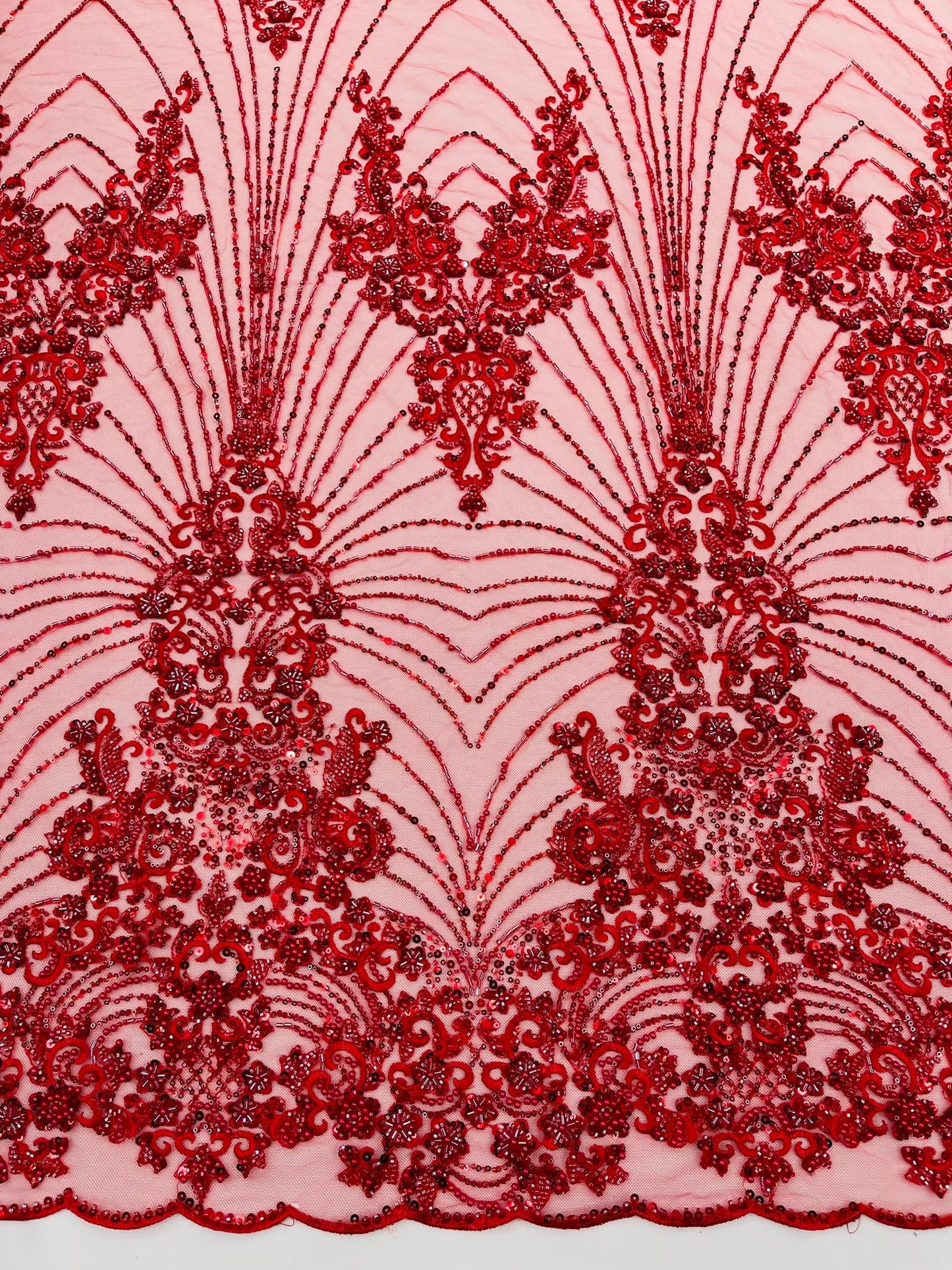 Royalty Damask Beaded Lace Luxury on Mesh 54” Wide| New Creations Fabric & Foam Inc. - New Creations Fabric & Foam Inc