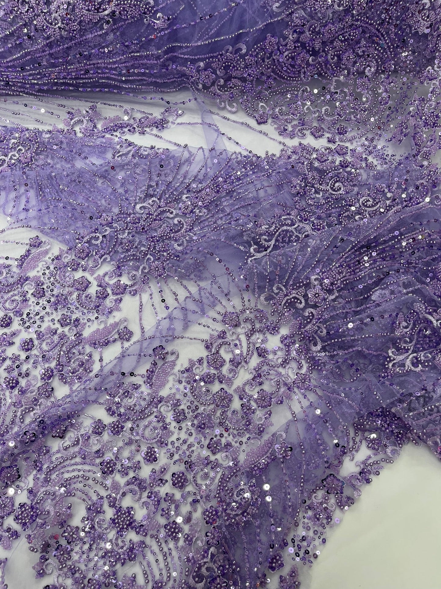 Royalty Damask Beaded Lace Luxury on Mesh 54” Wide| New Creations Fabric & Foam Inc. - New Creations Fabric & Foam Inc