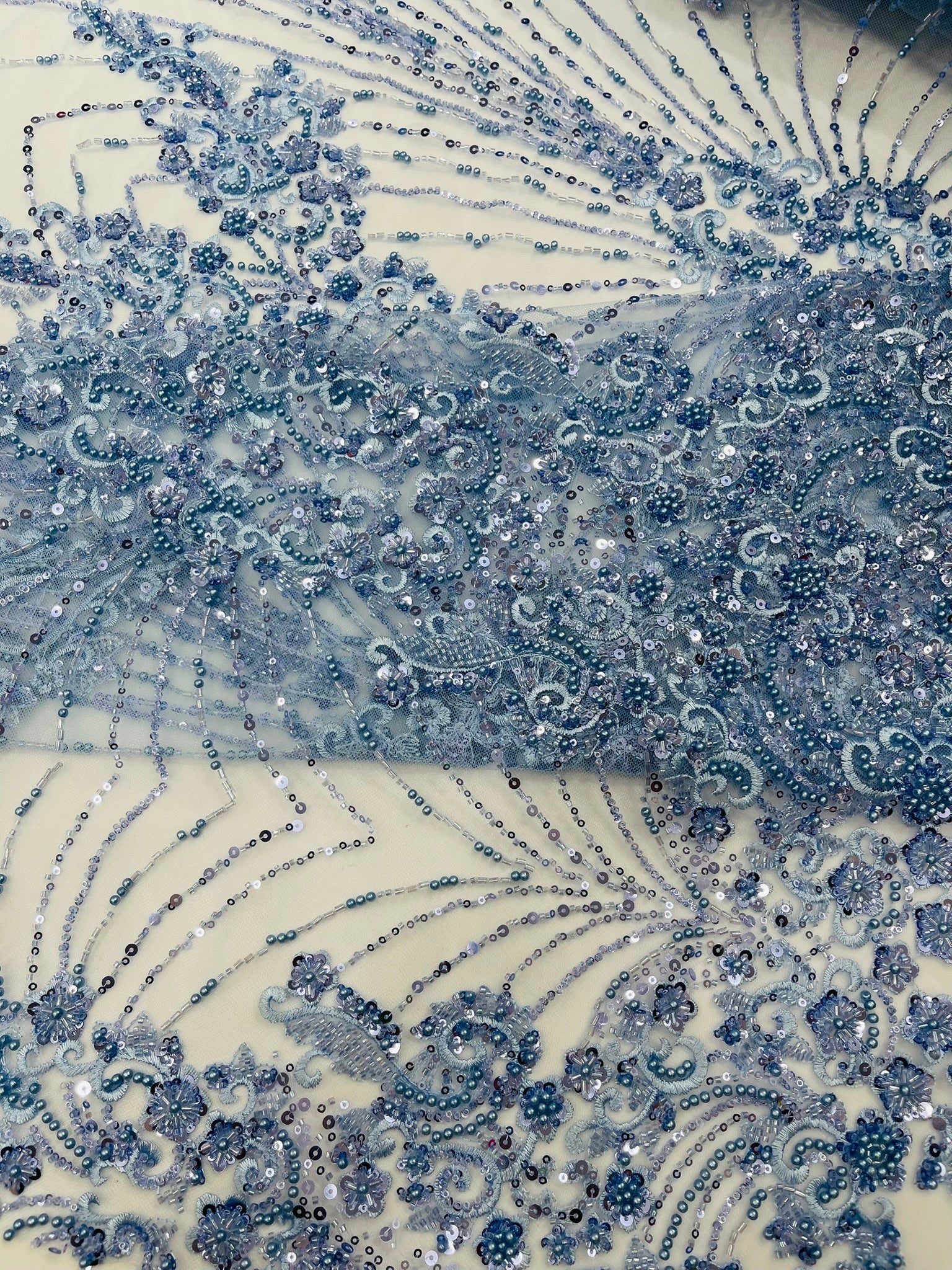 Royalty Damask Beaded Lace Luxury on Mesh 54” Wide| New Creations Fabric & Foam Inc. - New Creations Fabric & Foam Inc