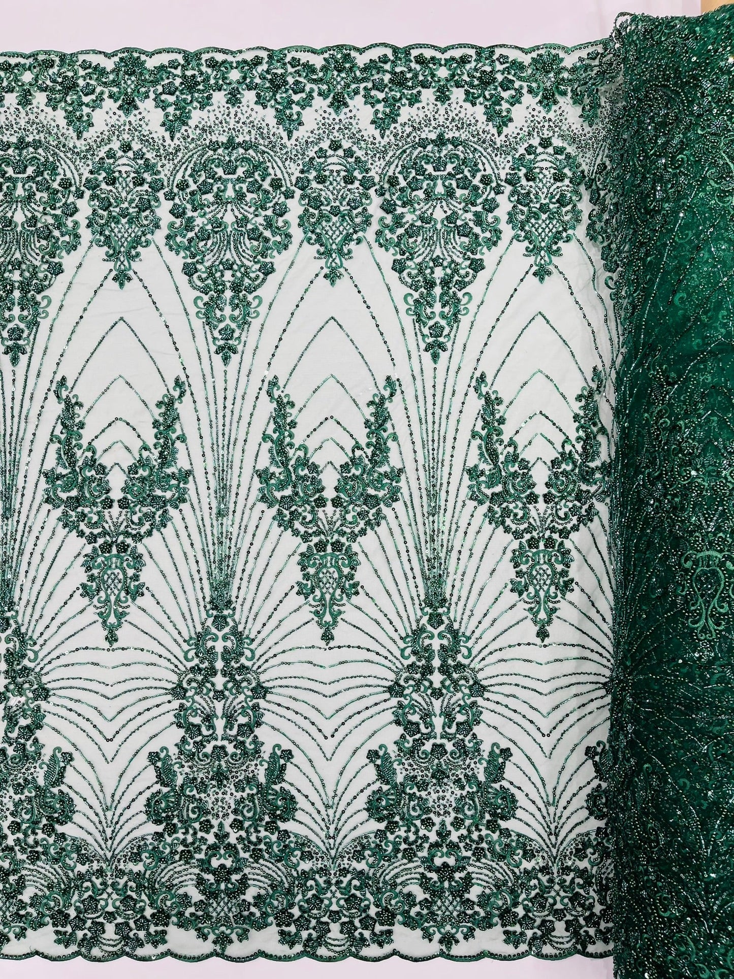 Royalty Damask Beaded Lace Luxury on Mesh 54” Wide| New Creations Fabric & Foam Inc. - New Creations Fabric & Foam Inc
