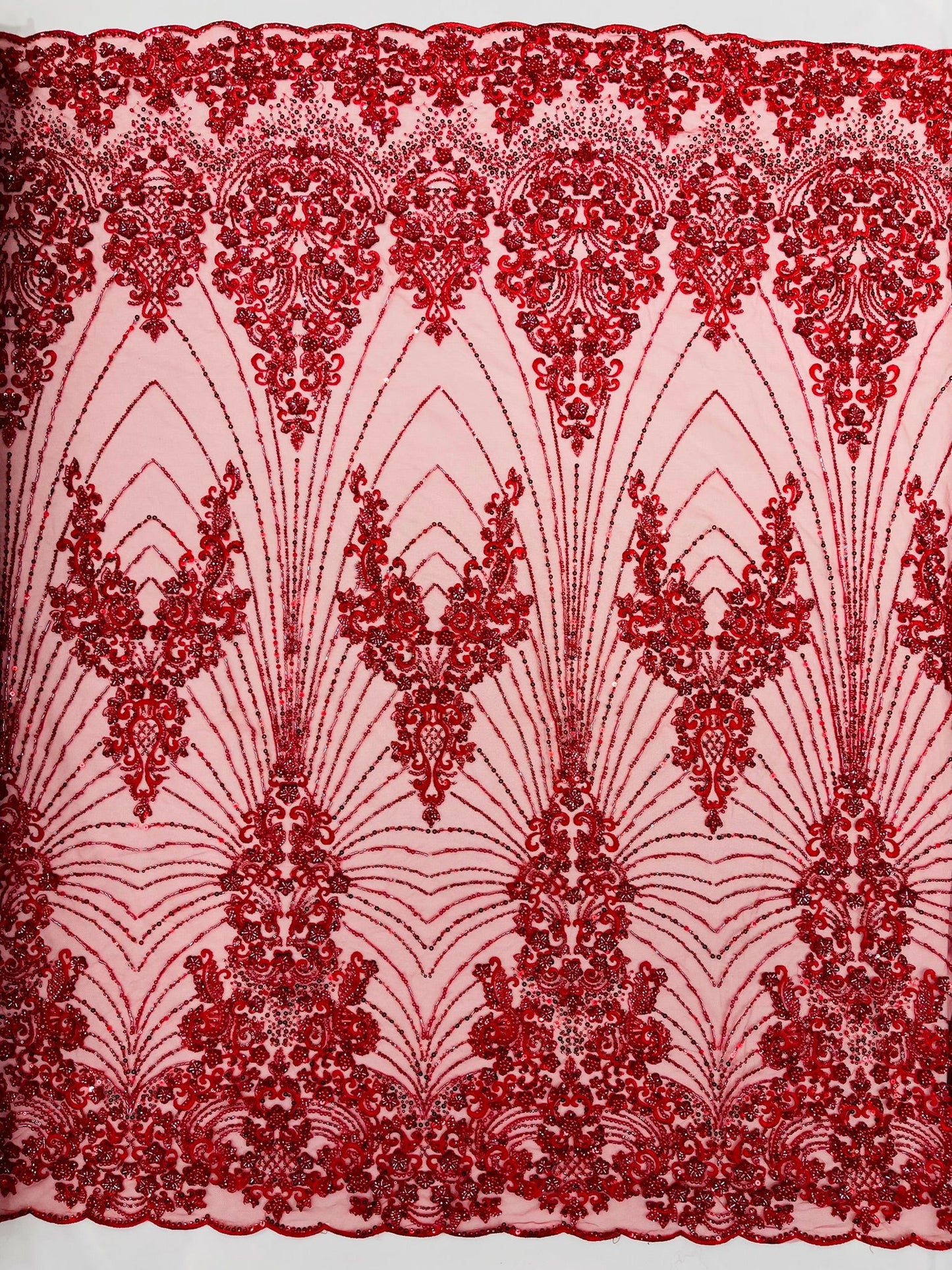 Royalty Damask Beaded Lace Luxury on Mesh 54” Wide| New Creations Fabric & Foam Inc. - New Creations Fabric & Foam Inc