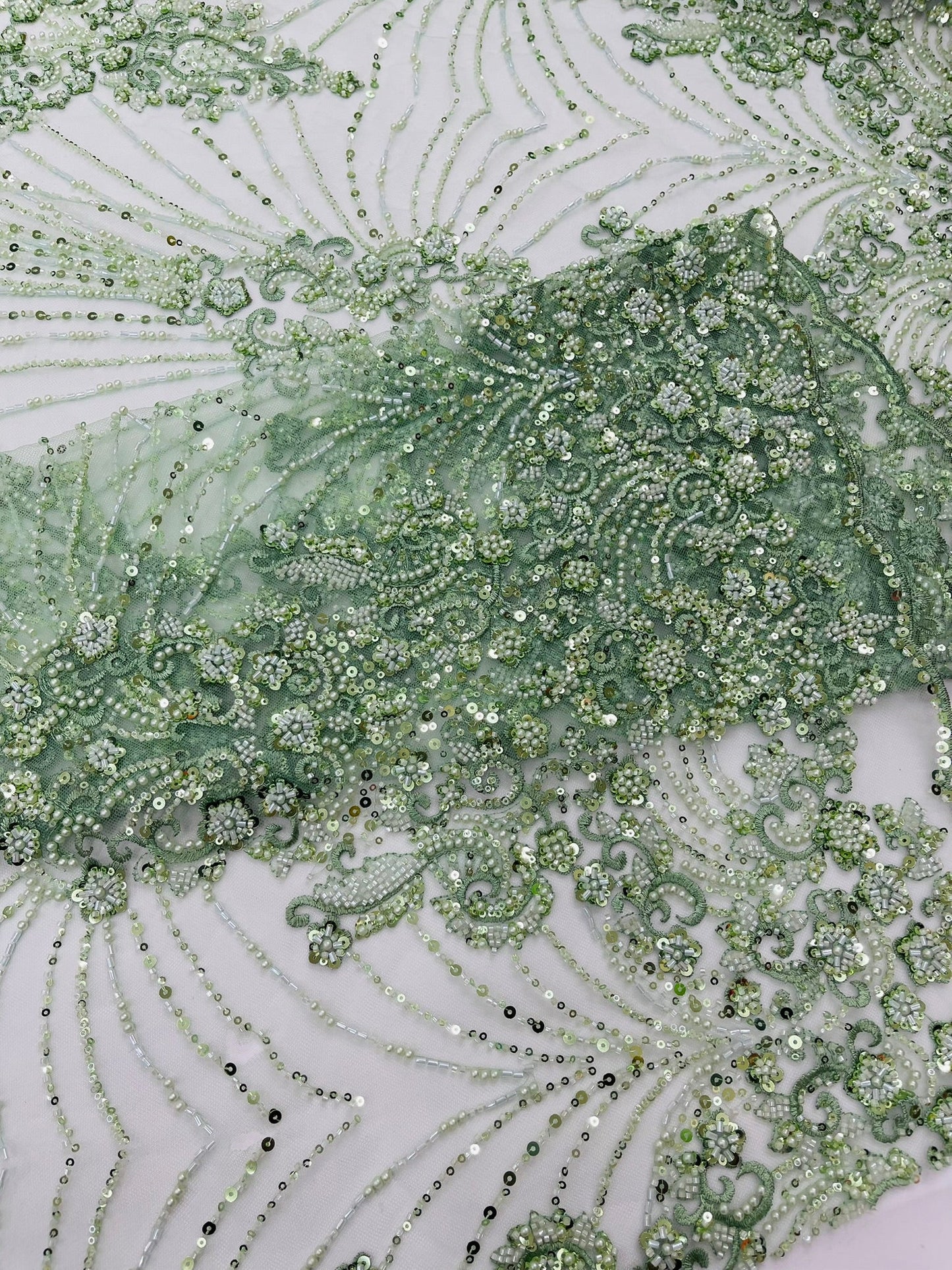 Royalty Damask Beaded Lace Luxury on Mesh 54” Wide| New Creations Fabric & Foam Inc. - New Creations Fabric & Foam Inc