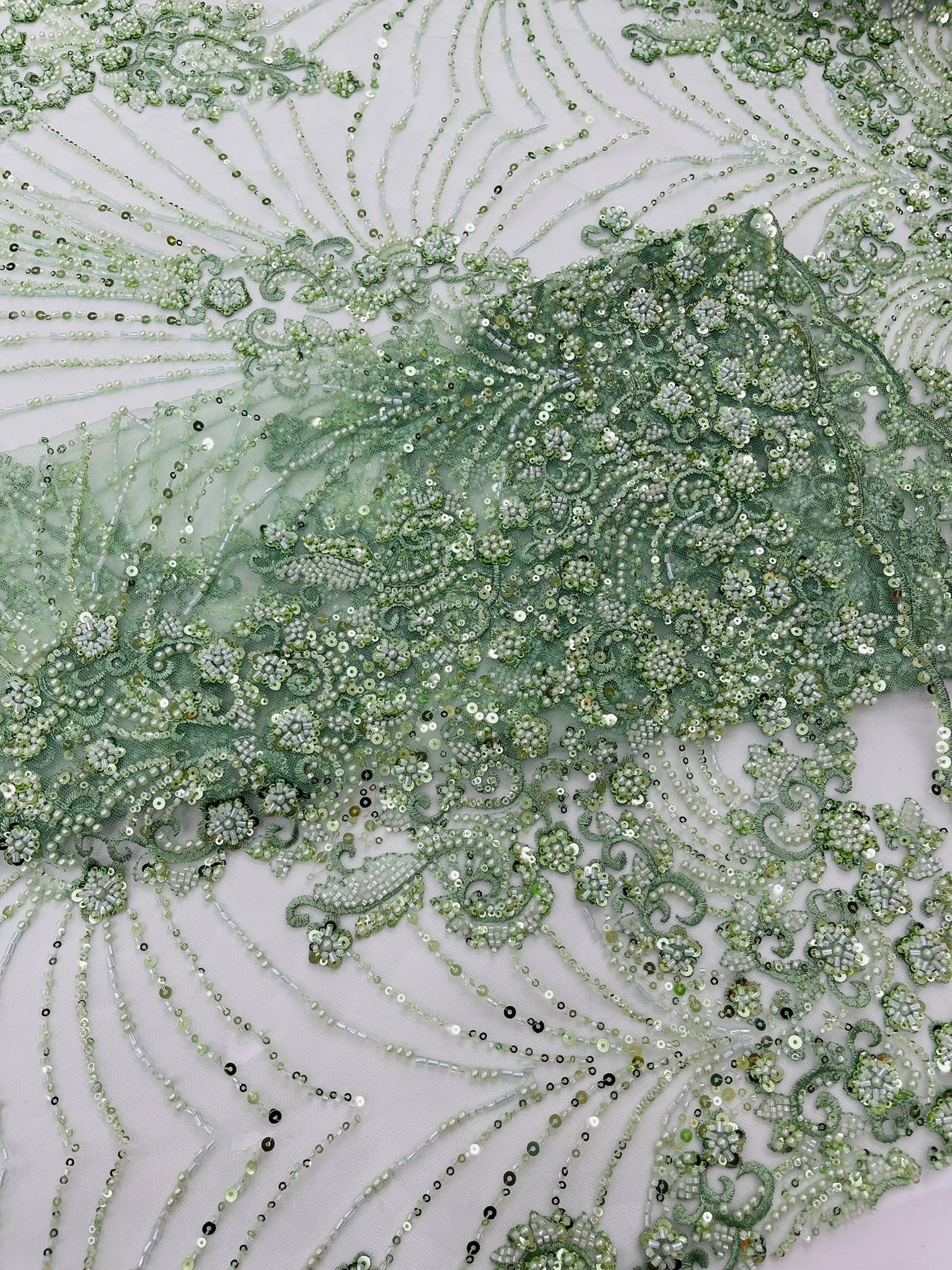 Royalty Damask Beaded Lace Luxury on Mesh 54” Wide| New Creations Fabric & Foam Inc. - New Creations Fabric & Foam Inc