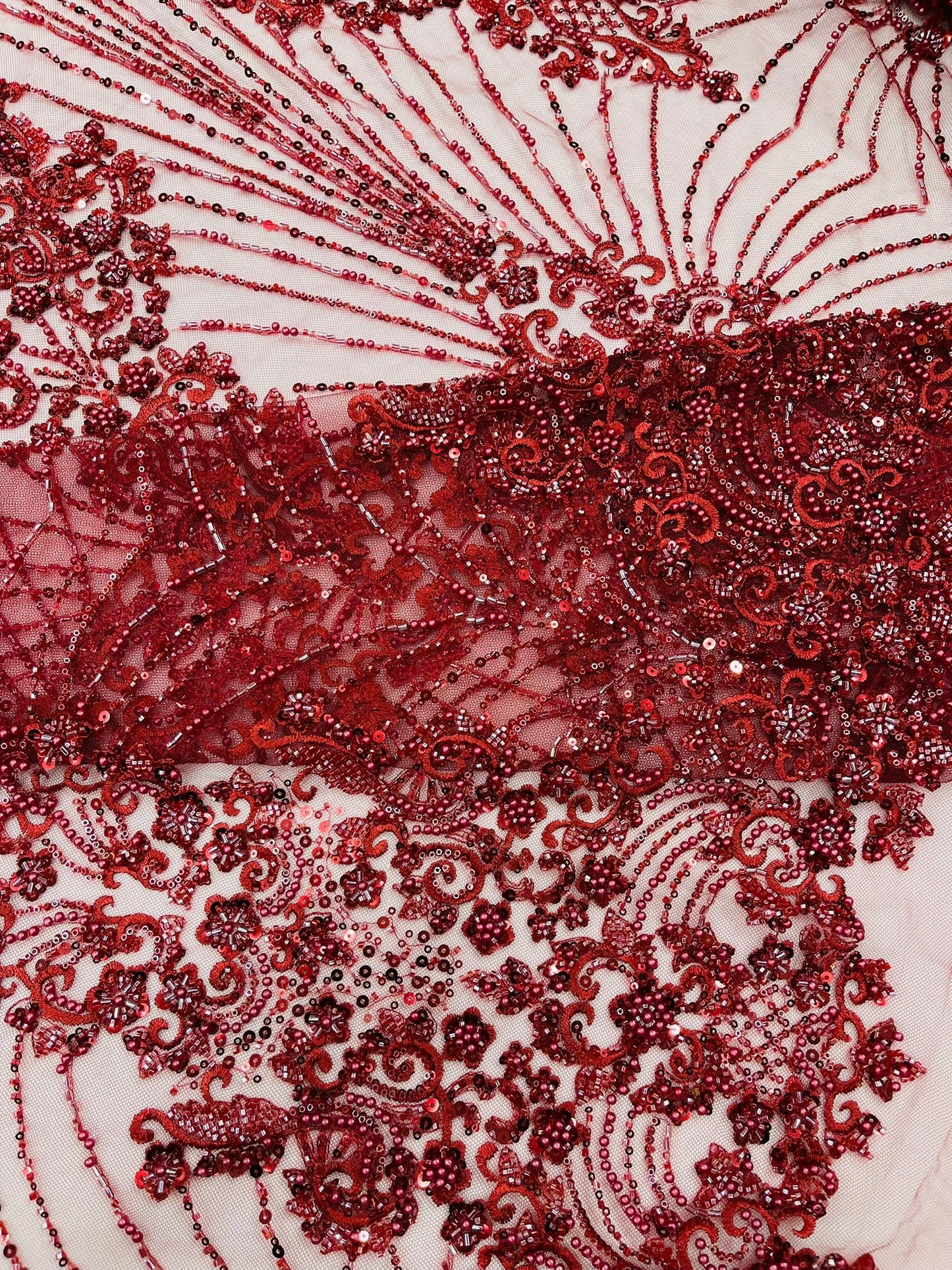 Royalty Damask Beaded Lace Luxury on Mesh 54” Wide| New Creations Fabric & Foam Inc. - New Creations Fabric & Foam Inc