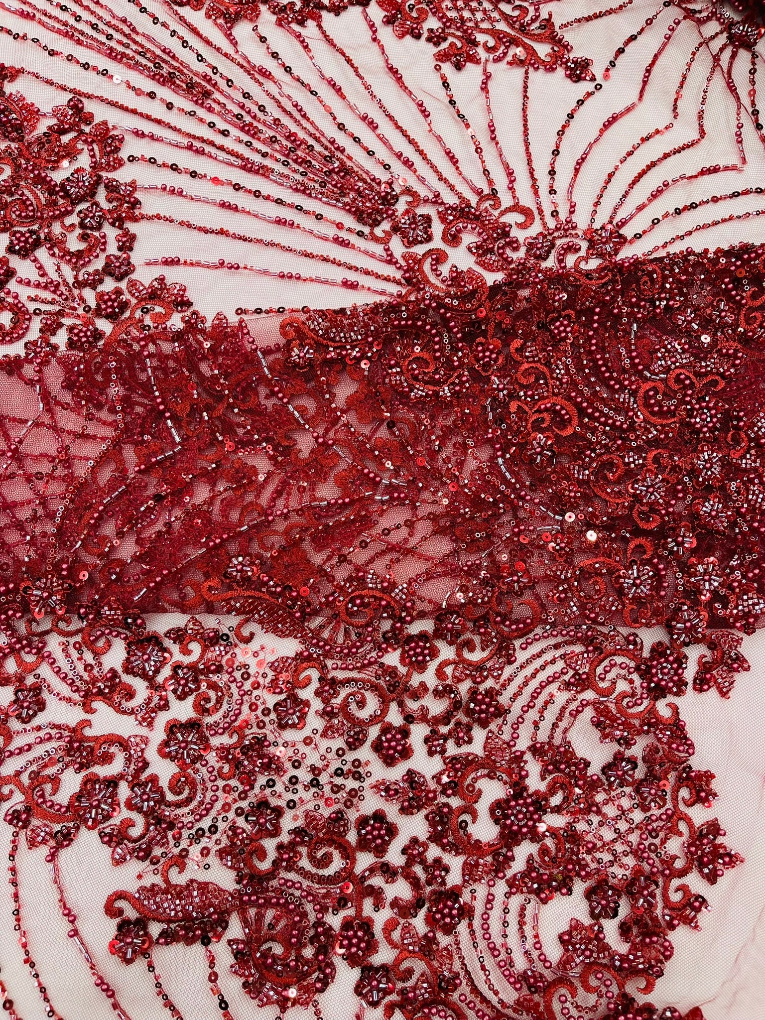 Royalty Damask Beaded Lace Luxury on Mesh 54” Wide| New Creations Fabric & Foam Inc. - New Creations Fabric & Foam Inc