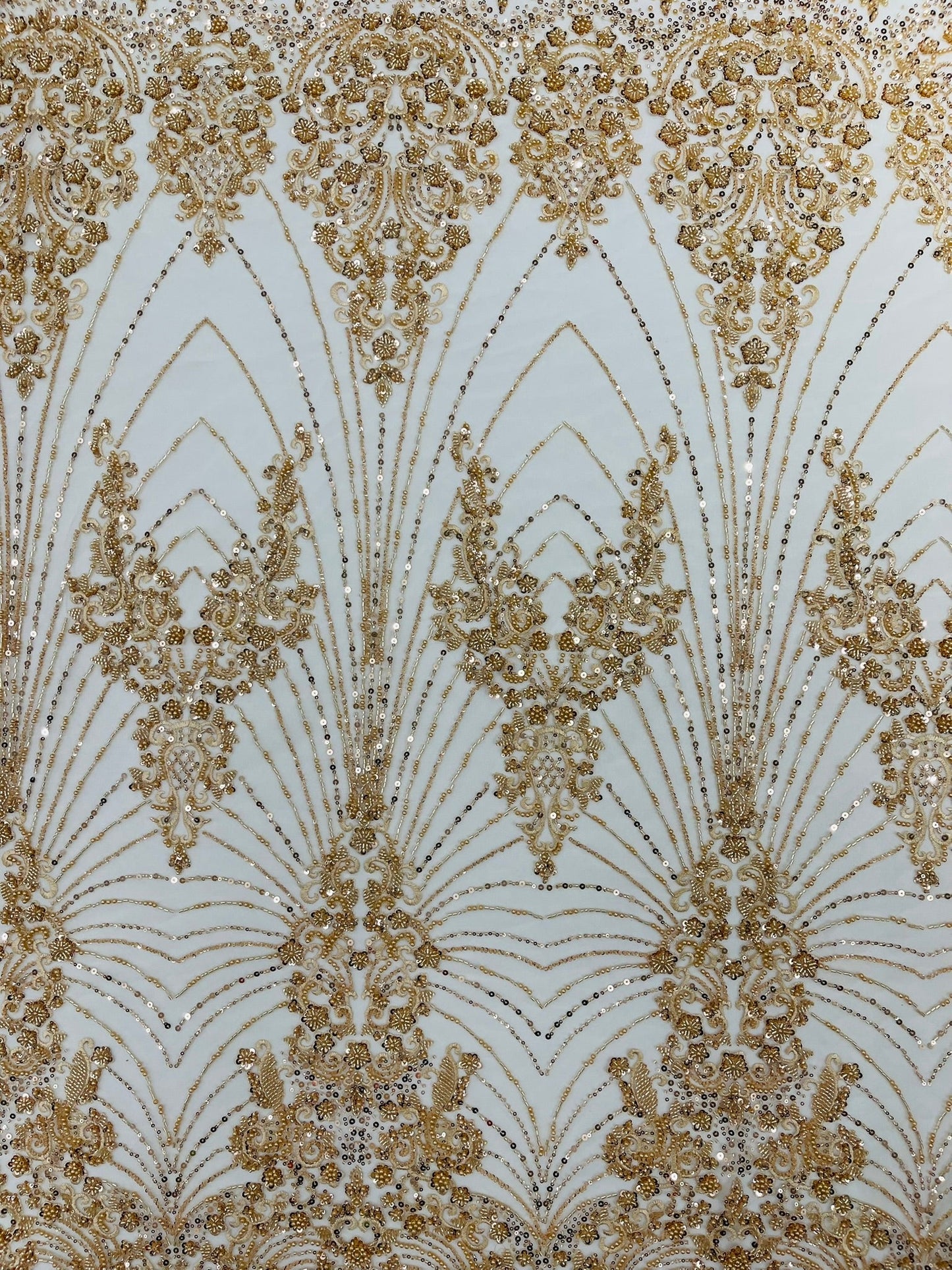 Royalty Damask Beaded Lace Luxury on Mesh 54” Wide| New Creations Fabric & Foam Inc. - New Creations Fabric & Foam Inc