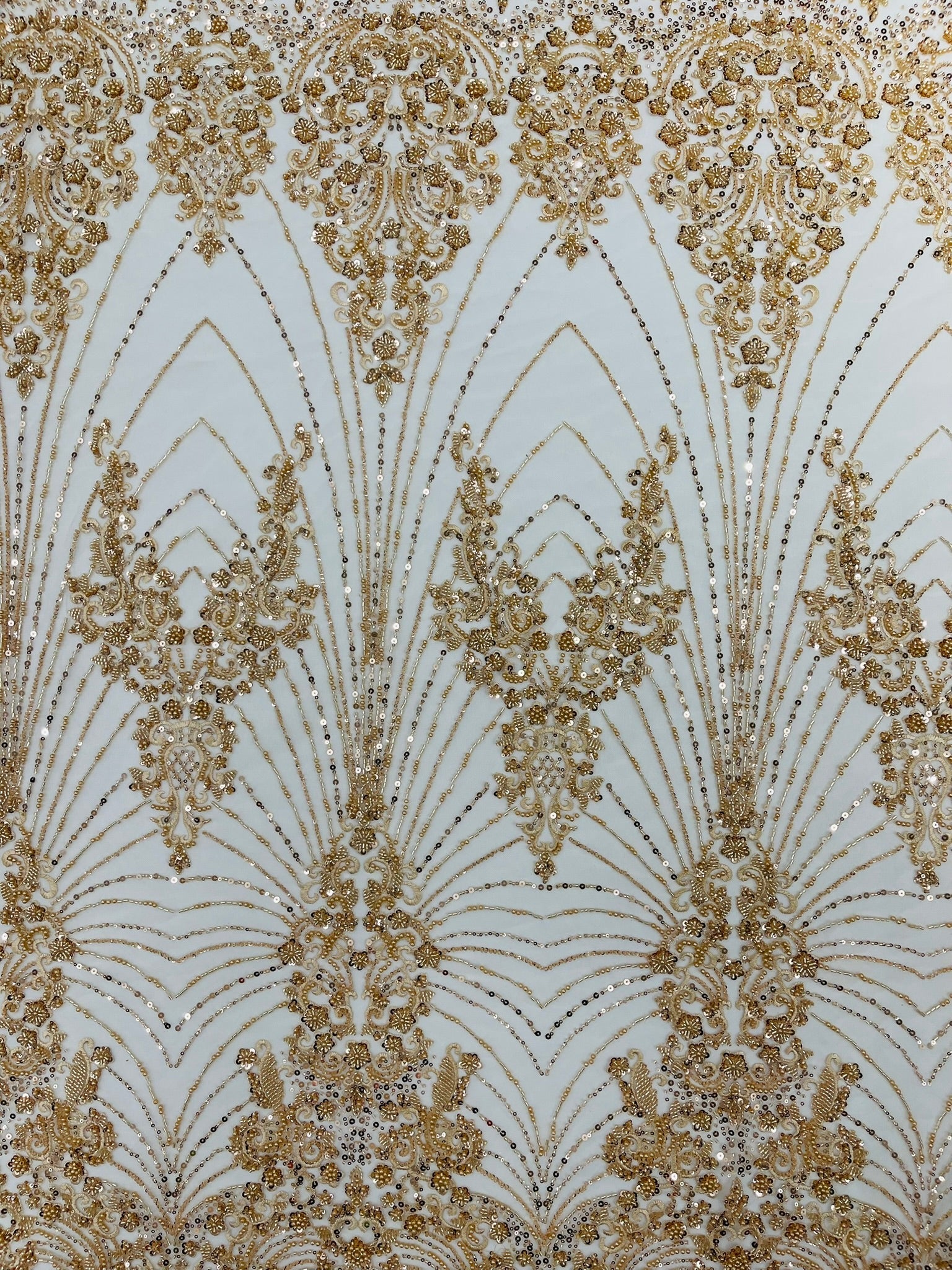Royalty Damask Beaded Lace Luxury on Mesh 54” Wide| New Creations Fabric & Foam Inc. - New Creations Fabric & Foam Inc