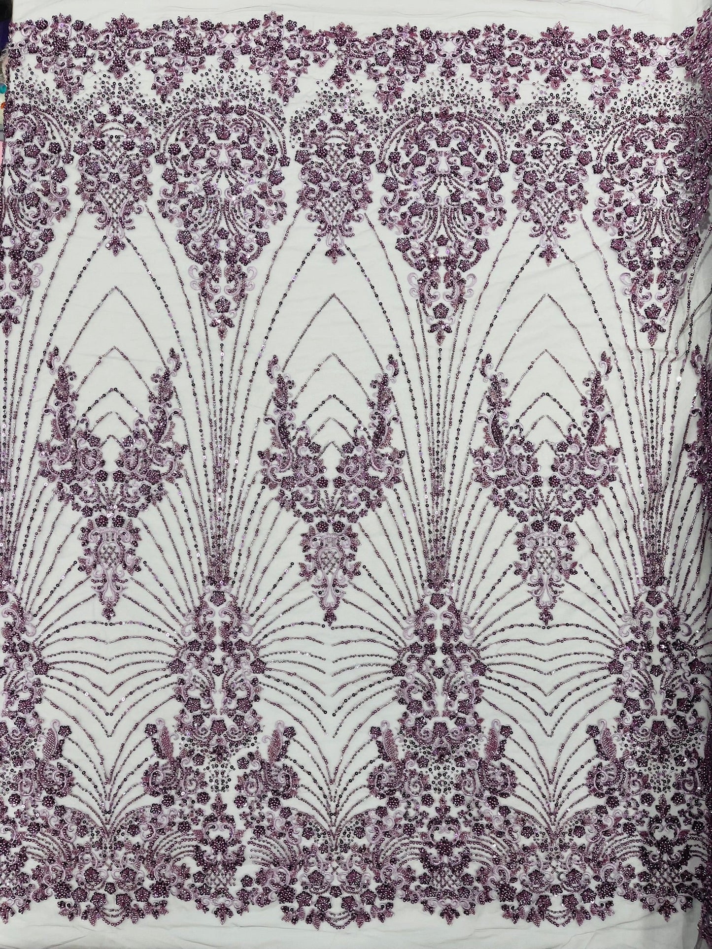 Royalty Damask Beaded Lace Luxury on Mesh 54” Wide| New Creations Fabric & Foam Inc. - New Creations Fabric & Foam Inc