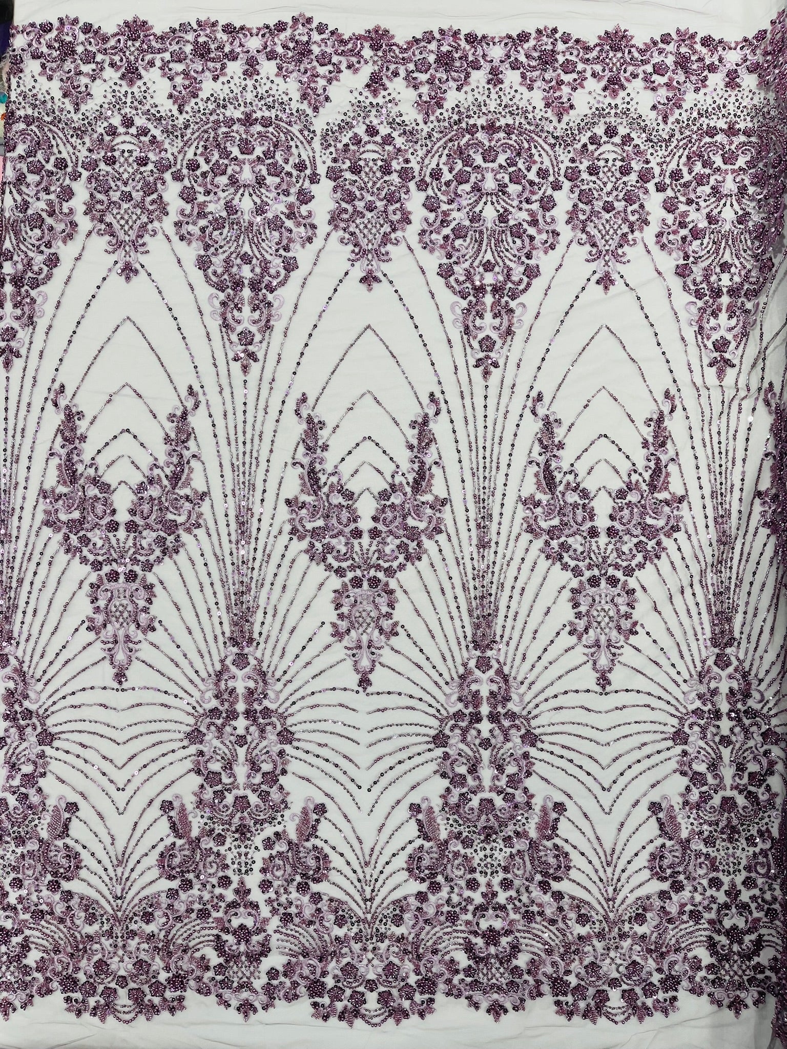 Royalty Damask Beaded Lace Luxury on Mesh 54” Wide| New Creations Fabric & Foam Inc. - New Creations Fabric & Foam Inc