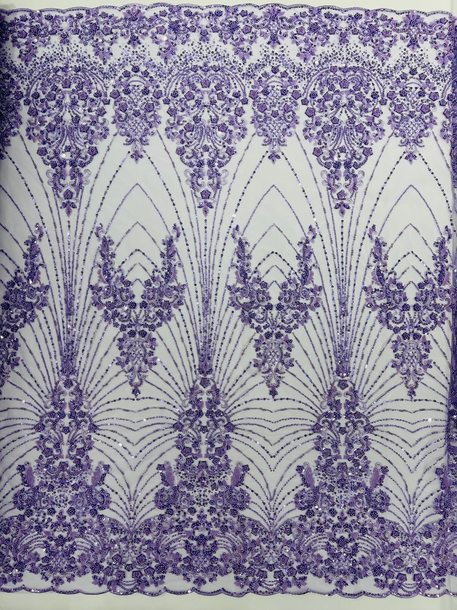 Royalty Damask Beaded Lace Luxury on Mesh 54” Wide| New Creations Fabric & Foam Inc. - New Creations Fabric & Foam Inc