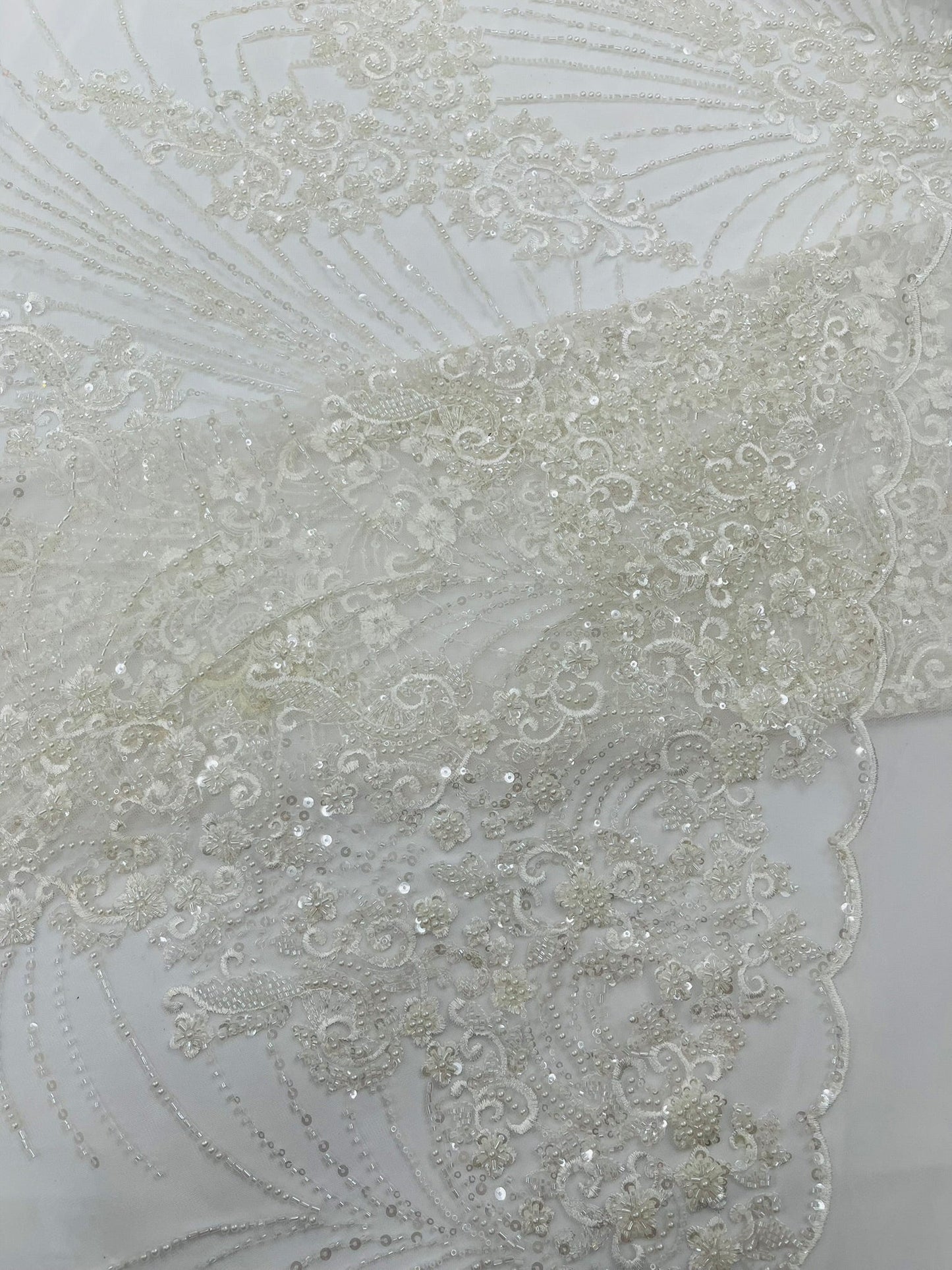 Royalty Damask Beaded Lace Luxury on Mesh 54” Wide| New Creations Fabric & Foam Inc. - New Creations Fabric & Foam Inc
