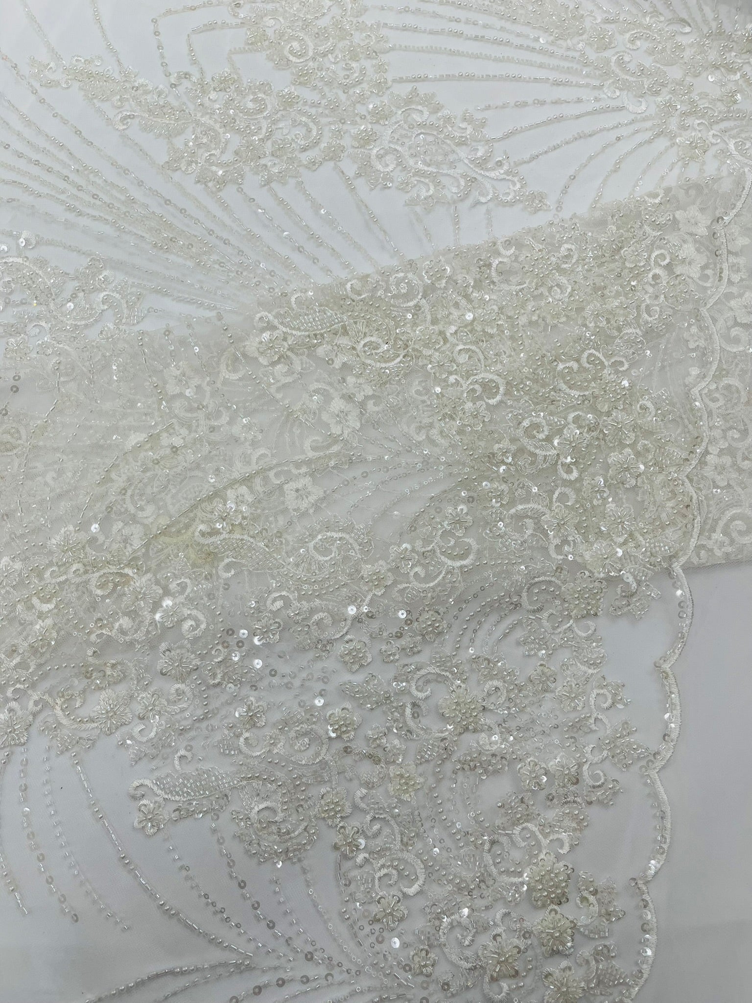 Royalty Damask Beaded Lace Luxury on Mesh 54” Wide| New Creations Fabric & Foam Inc. - New Creations Fabric & Foam Inc