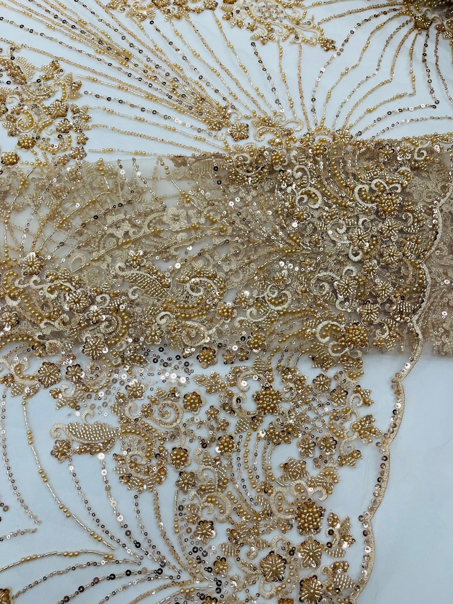 Royalty Damask Beaded Lace Luxury on Mesh 54” Wide| New Creations Fabric & Foam Inc. - New Creations Fabric & Foam Inc