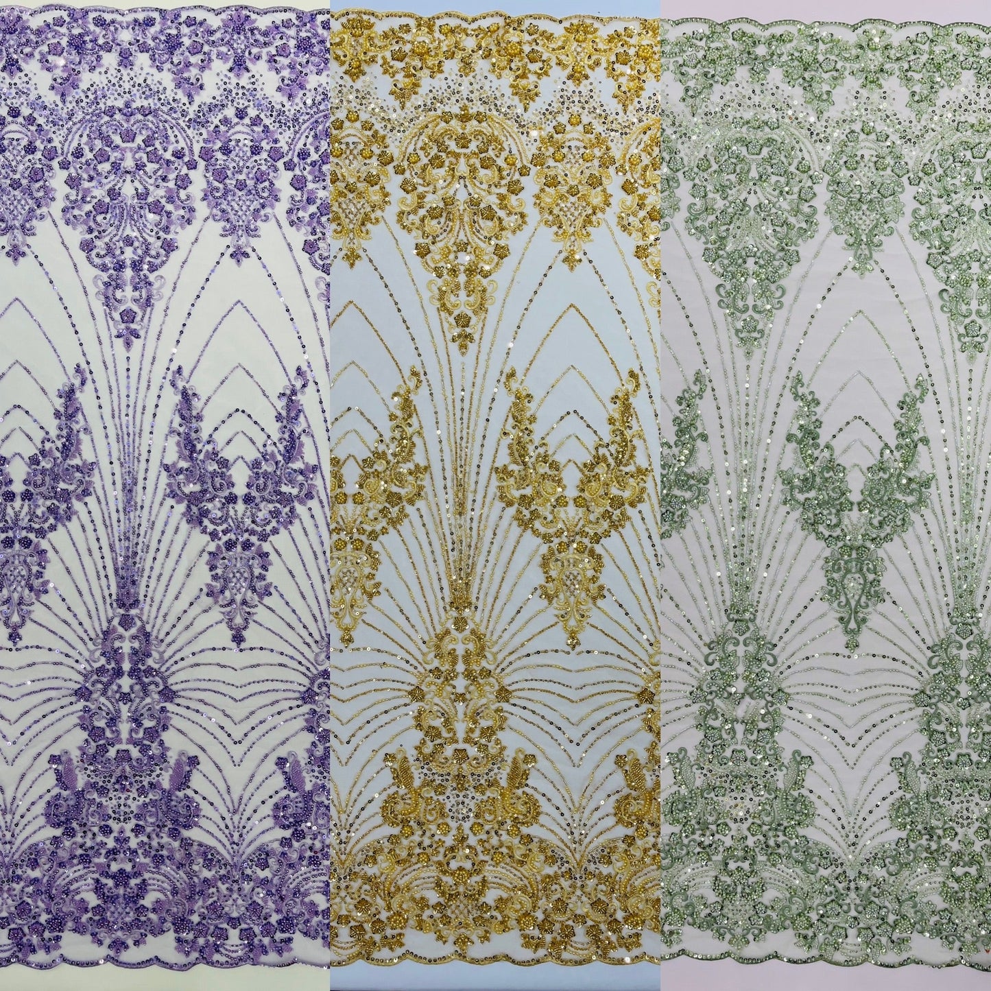 Royalty Damask Beaded Lace Luxury on Mesh 54” Wide| New Creations Fabric & Foam Inc. - New Creations Fabric & Foam Inc