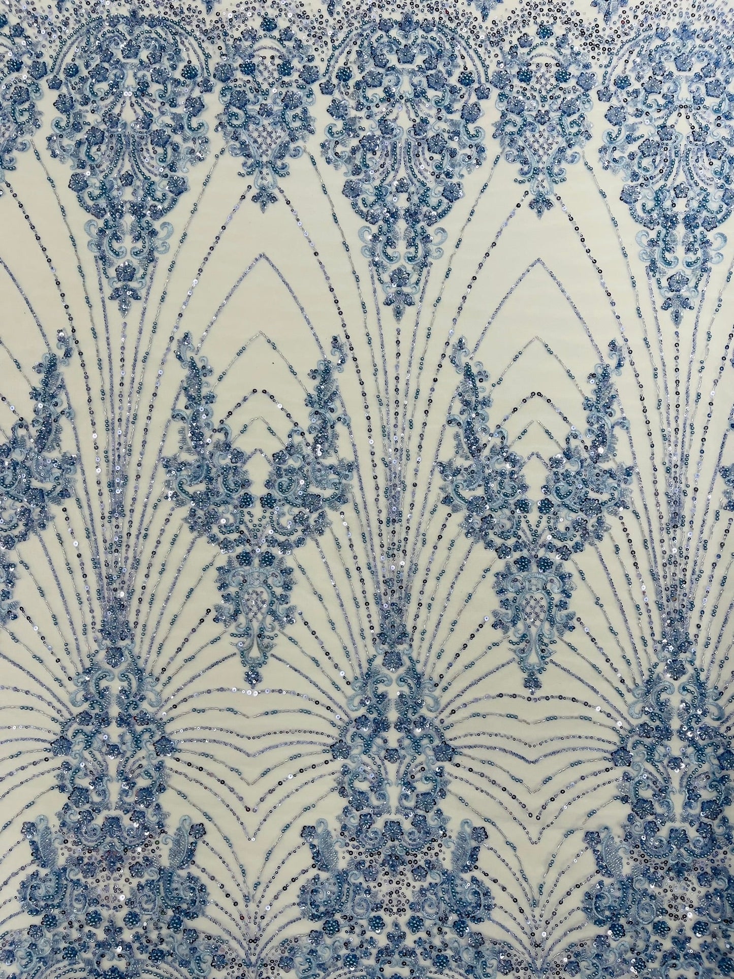 Royalty Damask Beaded Lace Luxury on Mesh 54” Wide| New Creations Fabric & Foam Inc. - New Creations Fabric & Foam Inc