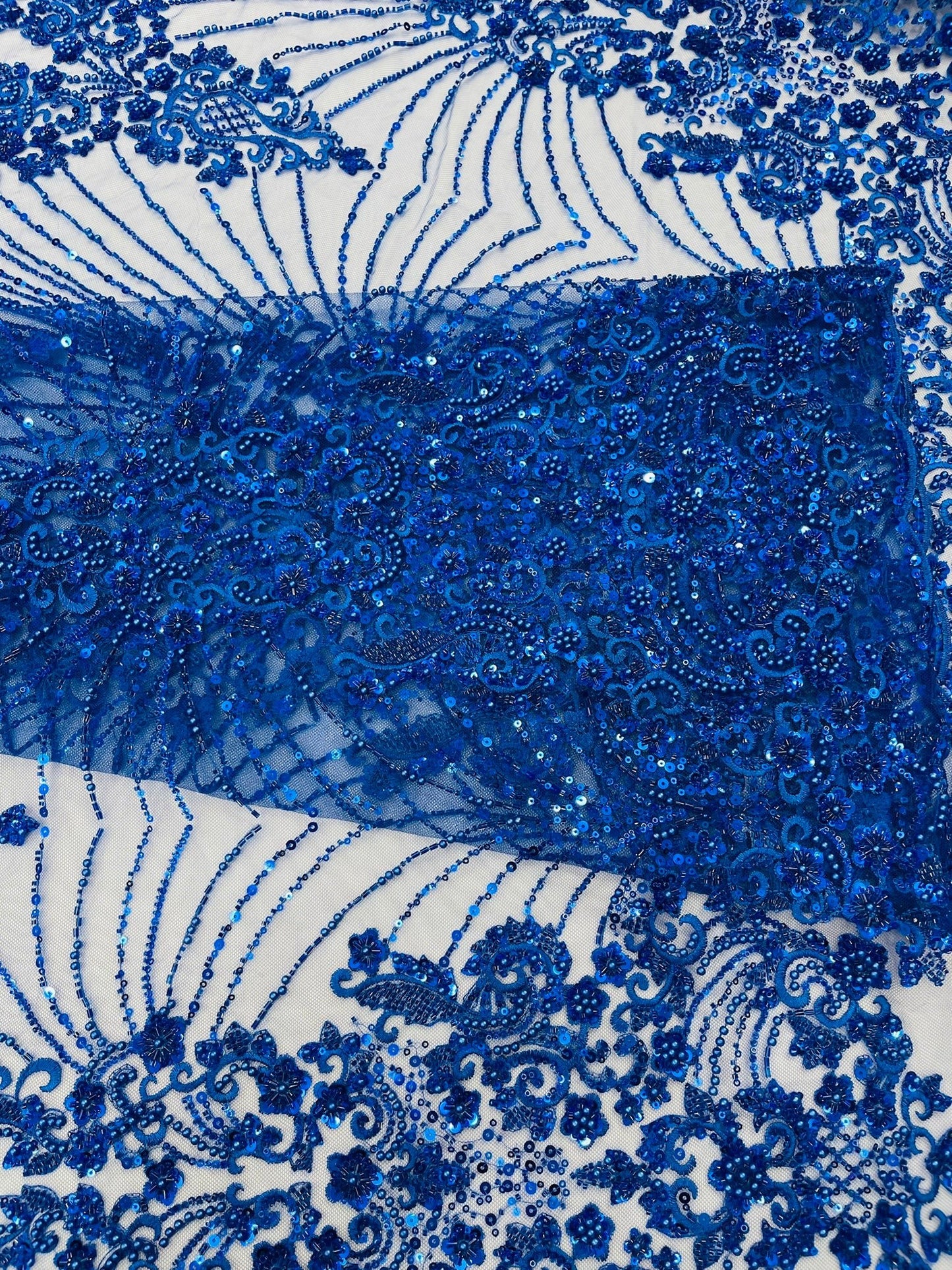 Royalty Damask Beaded Lace Luxury on Mesh 54” Wide| New Creations Fabric & Foam Inc. - New Creations Fabric & Foam Inc