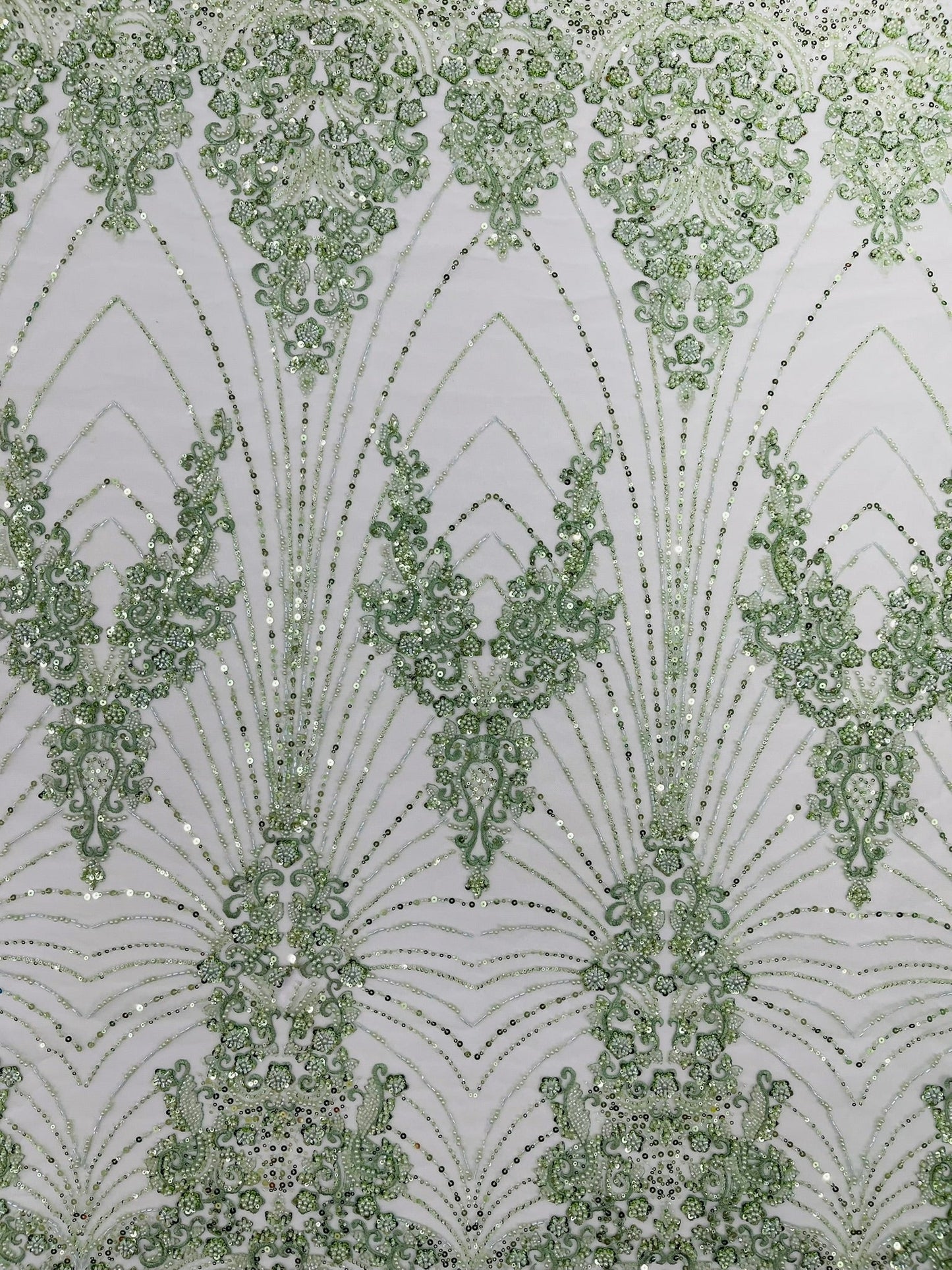 Royalty Damask Beaded Lace Luxury on Mesh 54” Wide| New Creations Fabric & Foam Inc. - New Creations Fabric & Foam Inc