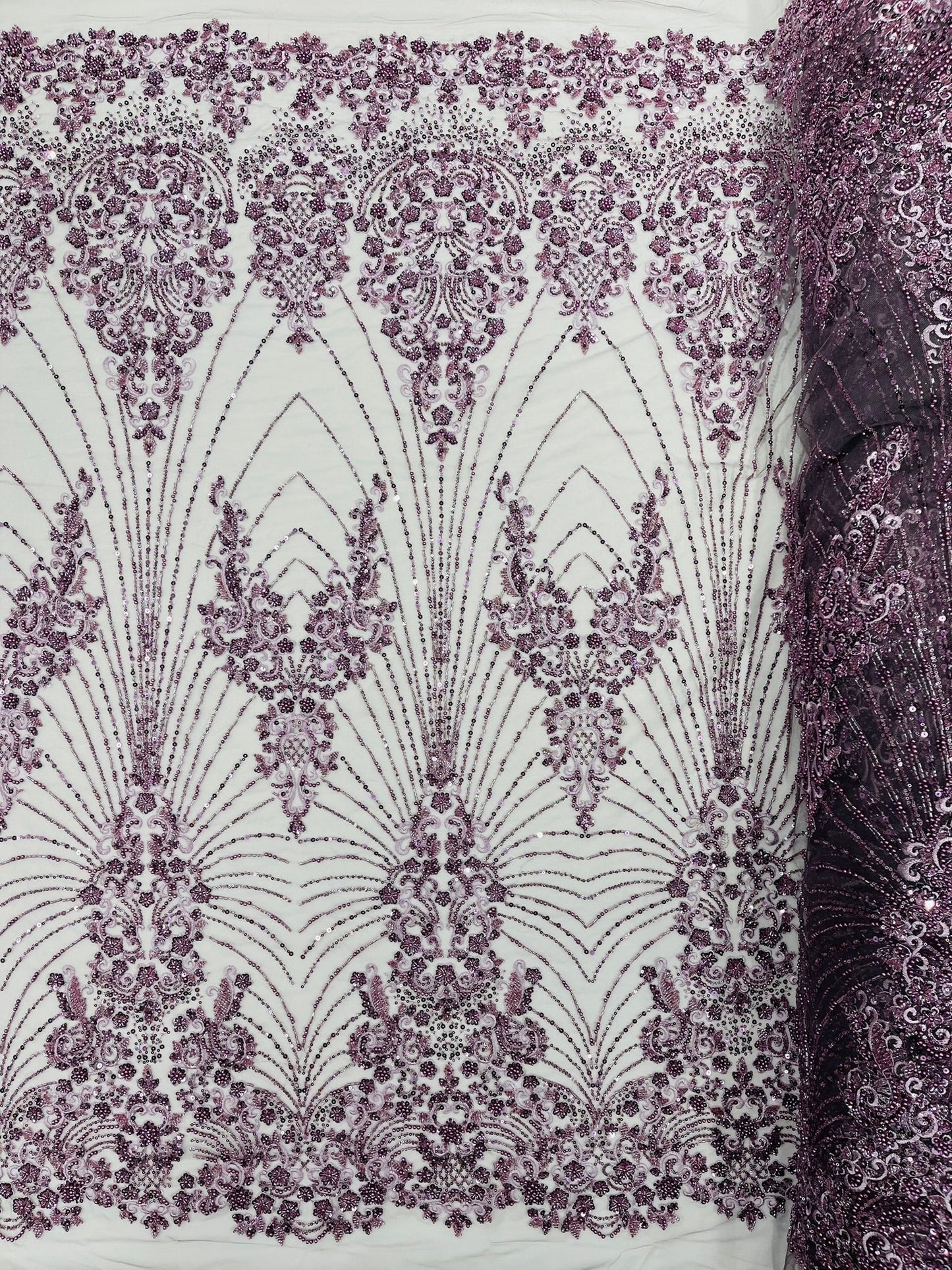 Royalty Damask Beaded Lace Luxury on Mesh 54” Wide| New Creations Fabric & Foam Inc. - New Creations Fabric & Foam Inc