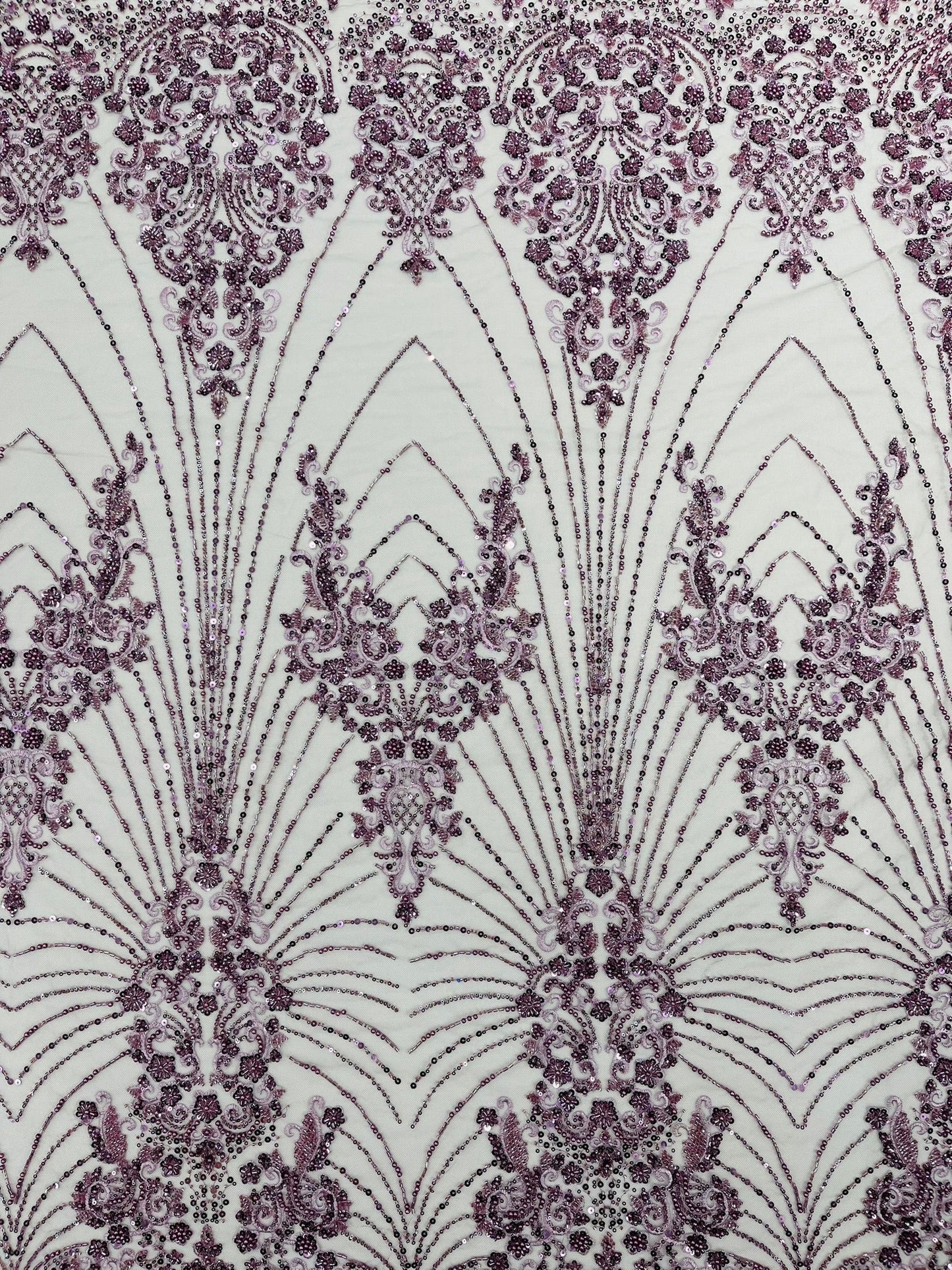 Royalty Damask Beaded Lace Luxury on Mesh 54” Wide| New Creations Fabric & Foam Inc. - New Creations Fabric & Foam Inc