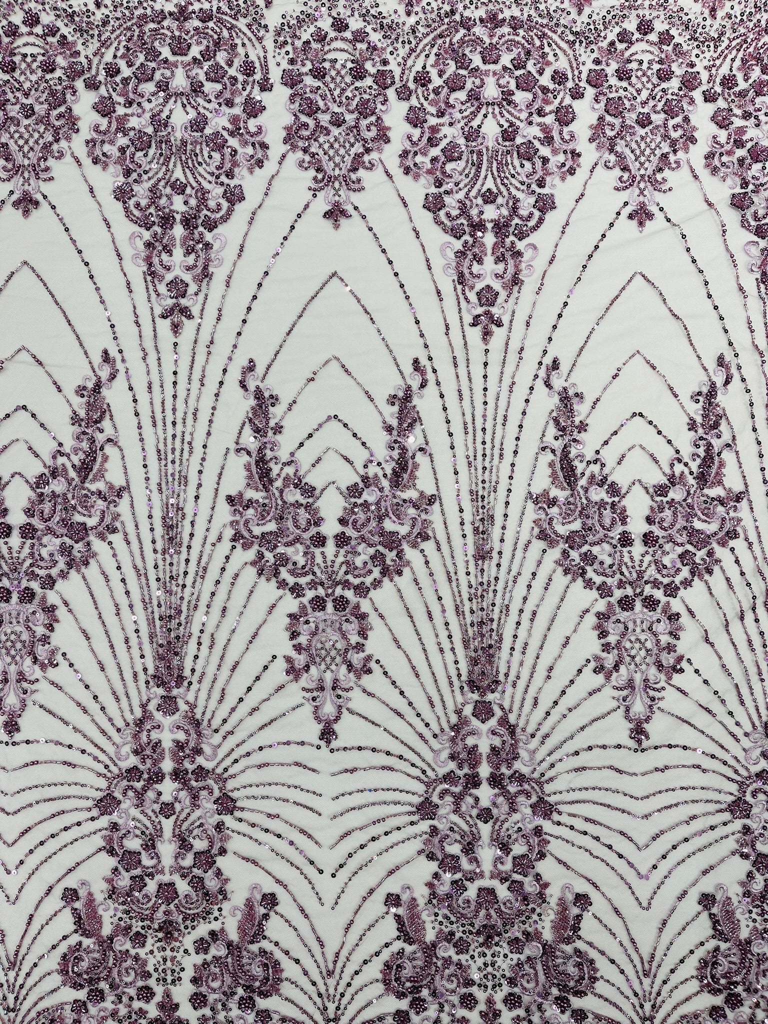 Royalty Damask Beaded Lace Luxury on Mesh 54” Wide| New Creations Fabric & Foam Inc. - New Creations Fabric & Foam Inc