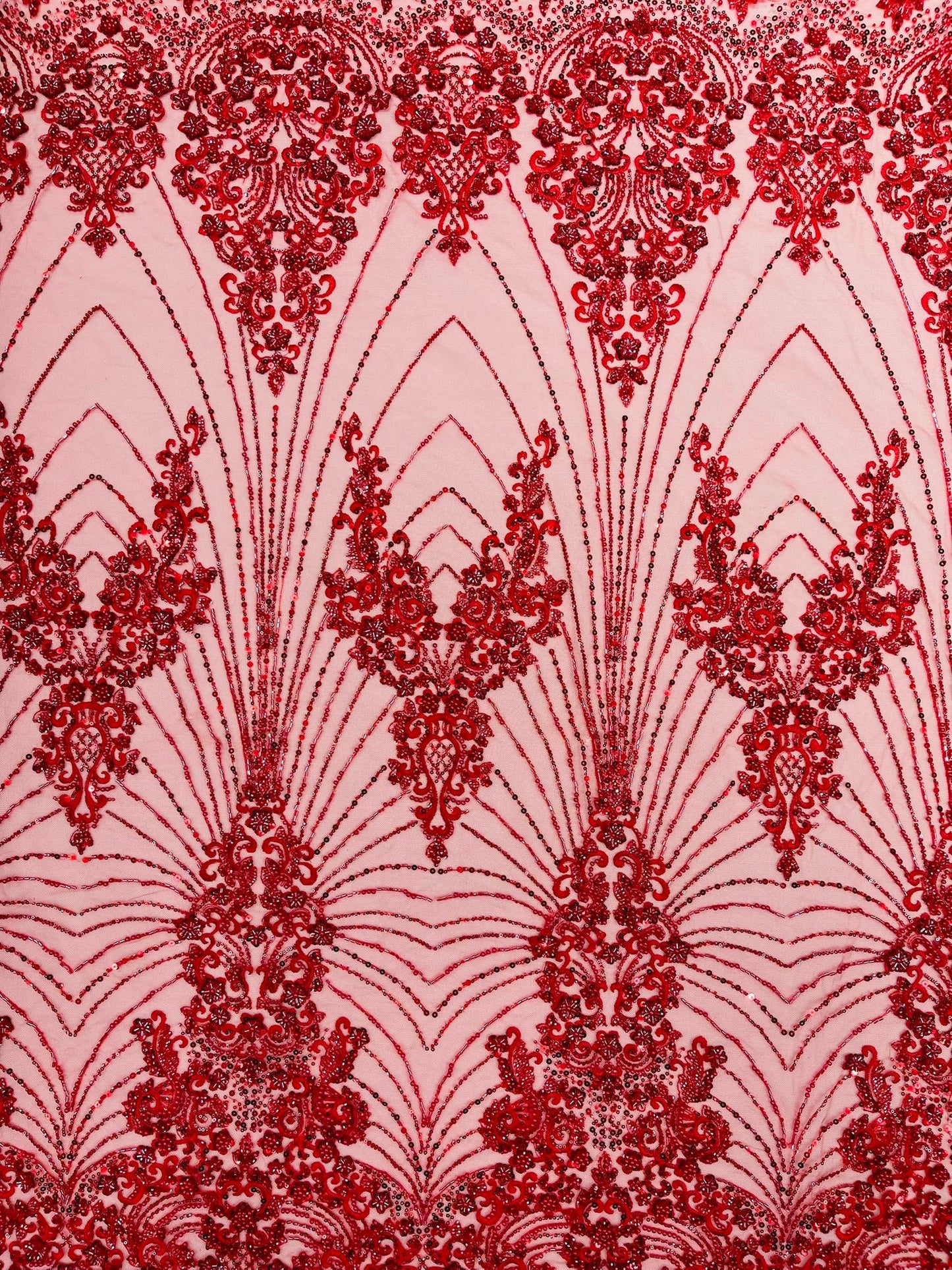 Royalty Damask Beaded Lace Luxury on Mesh 54” Wide| New Creations Fabric & Foam Inc. - New Creations Fabric & Foam Inc