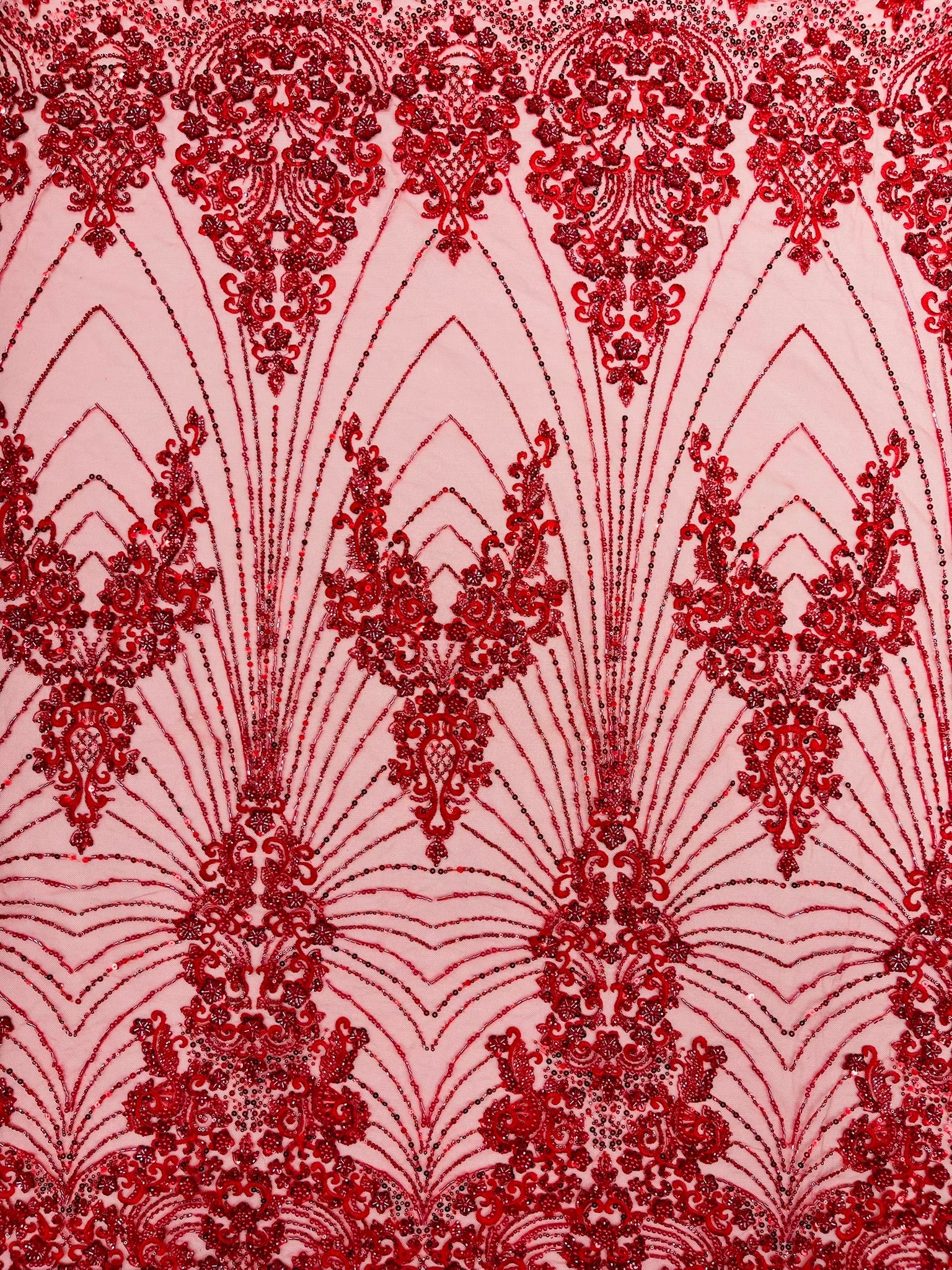 Royalty Damask Beaded Lace Luxury on Mesh 54” Wide| New Creations Fabric & Foam Inc. - New Creations Fabric & Foam Inc