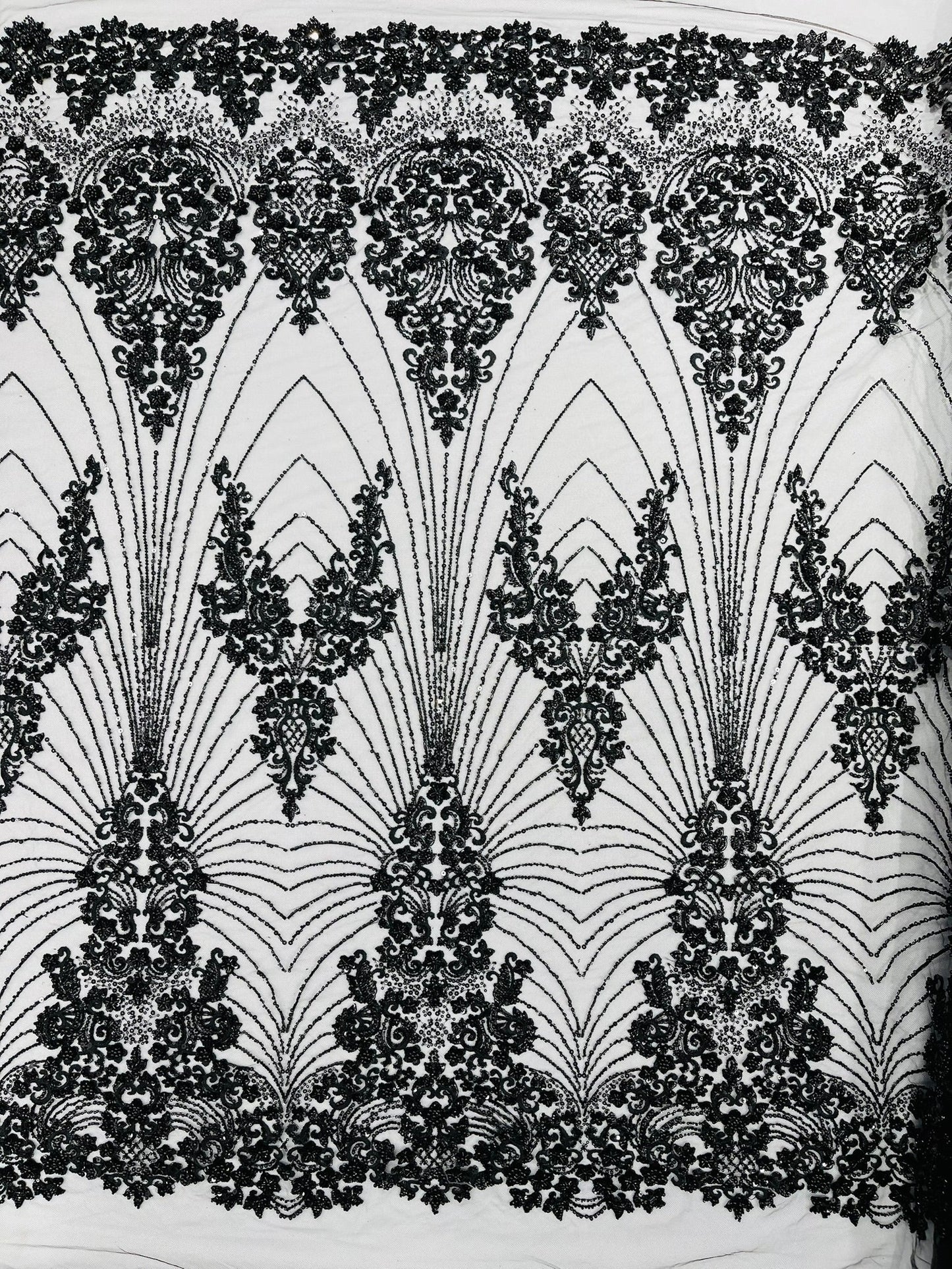 Royalty Damask Beaded Lace Luxury on Mesh 54” Wide| New Creations Fabric & Foam Inc. - New Creations Fabric & Foam Inc