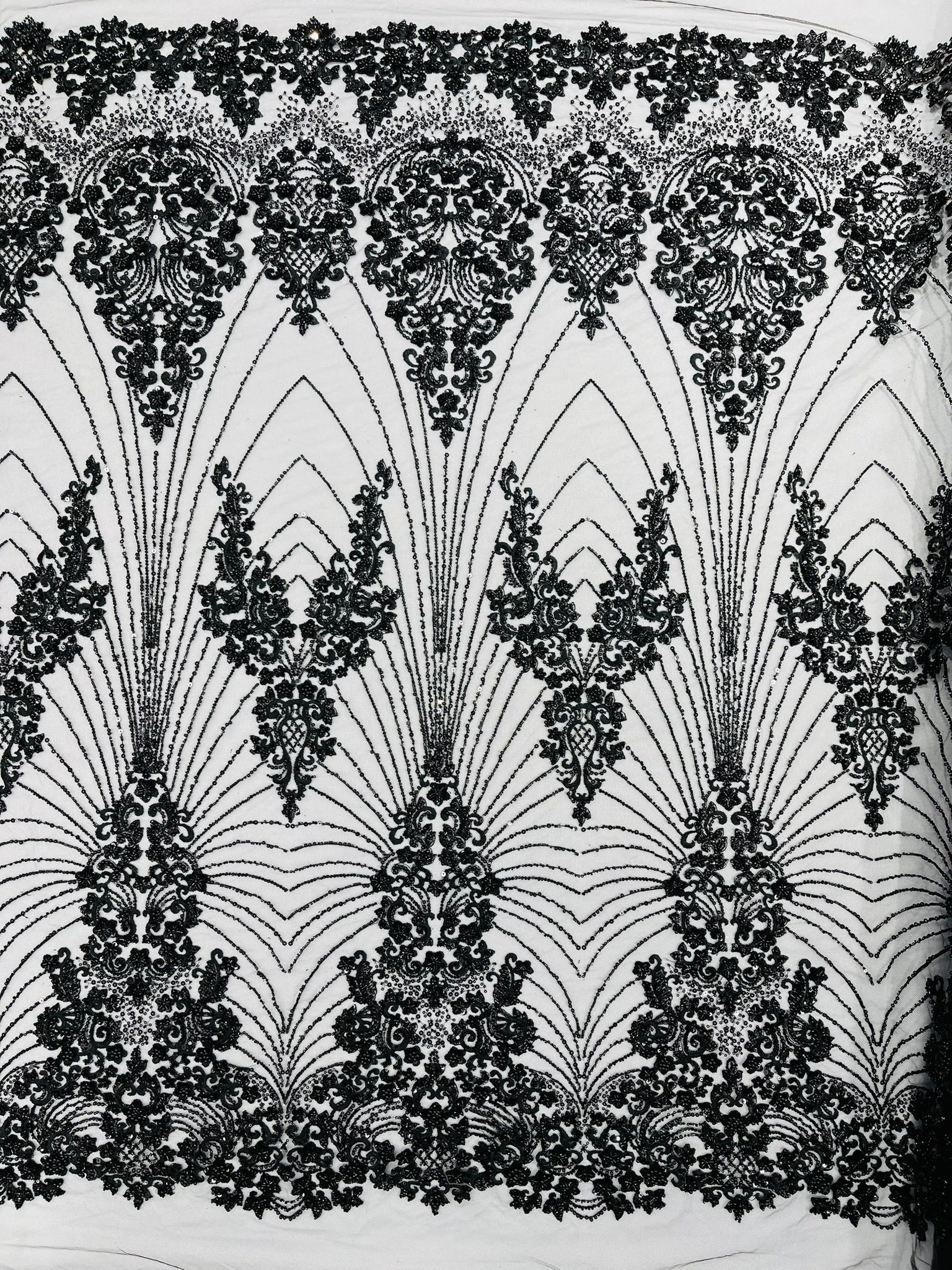 Royalty Damask Beaded Lace Luxury on Mesh 54” Wide| New Creations Fabric & Foam Inc. - New Creations Fabric & Foam Inc