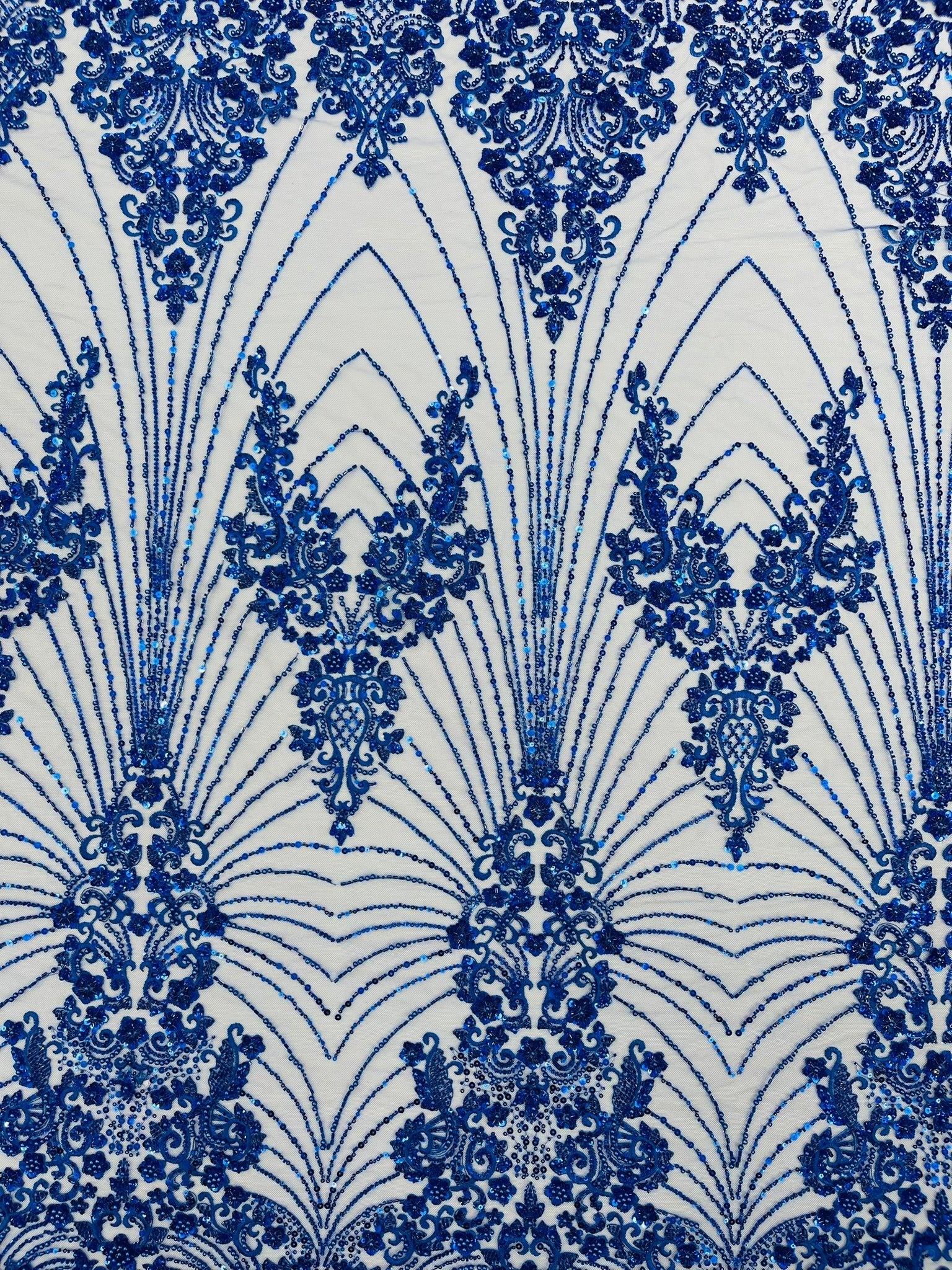 Royalty Damask Beaded Lace Luxury on Mesh 54” Wide| New Creations Fabric & Foam Inc. - New Creations Fabric & Foam Inc