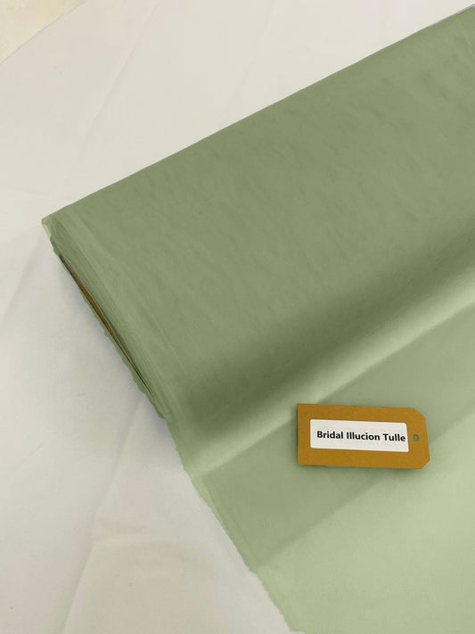 Sage Green - Bridal Illusion Tulle 108"Wide Polyester Premium Tulle Fabric Bolt, By The Roll. - New Creations Fabric & Foam Inc
