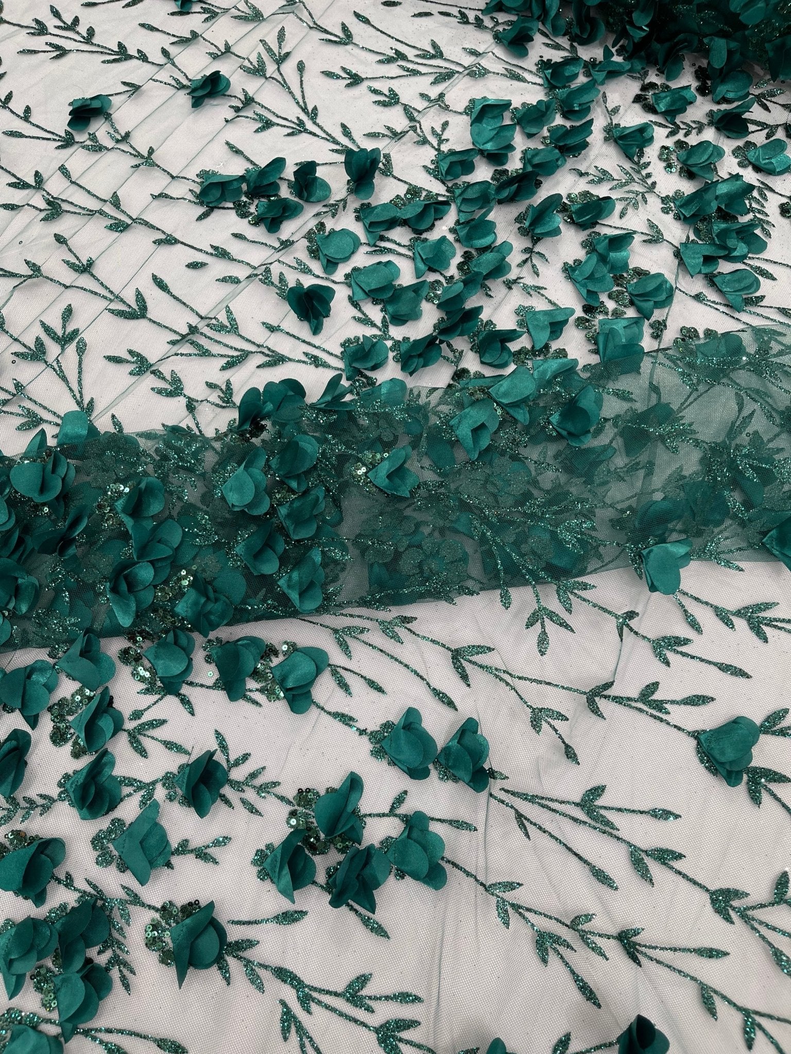 Satin 3D floral glitter fabric| New Creations Fabric & Foam Inc. - New Creations Fabric & Foam Inc