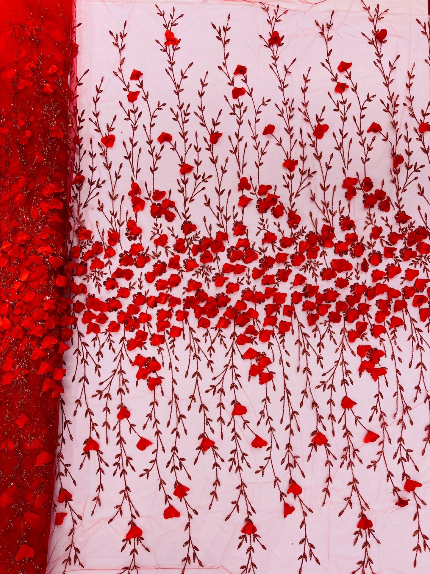 Satin 3D floral glitter fabric| New Creations Fabric & Foam Inc. - New Creations Fabric & Foam Inc