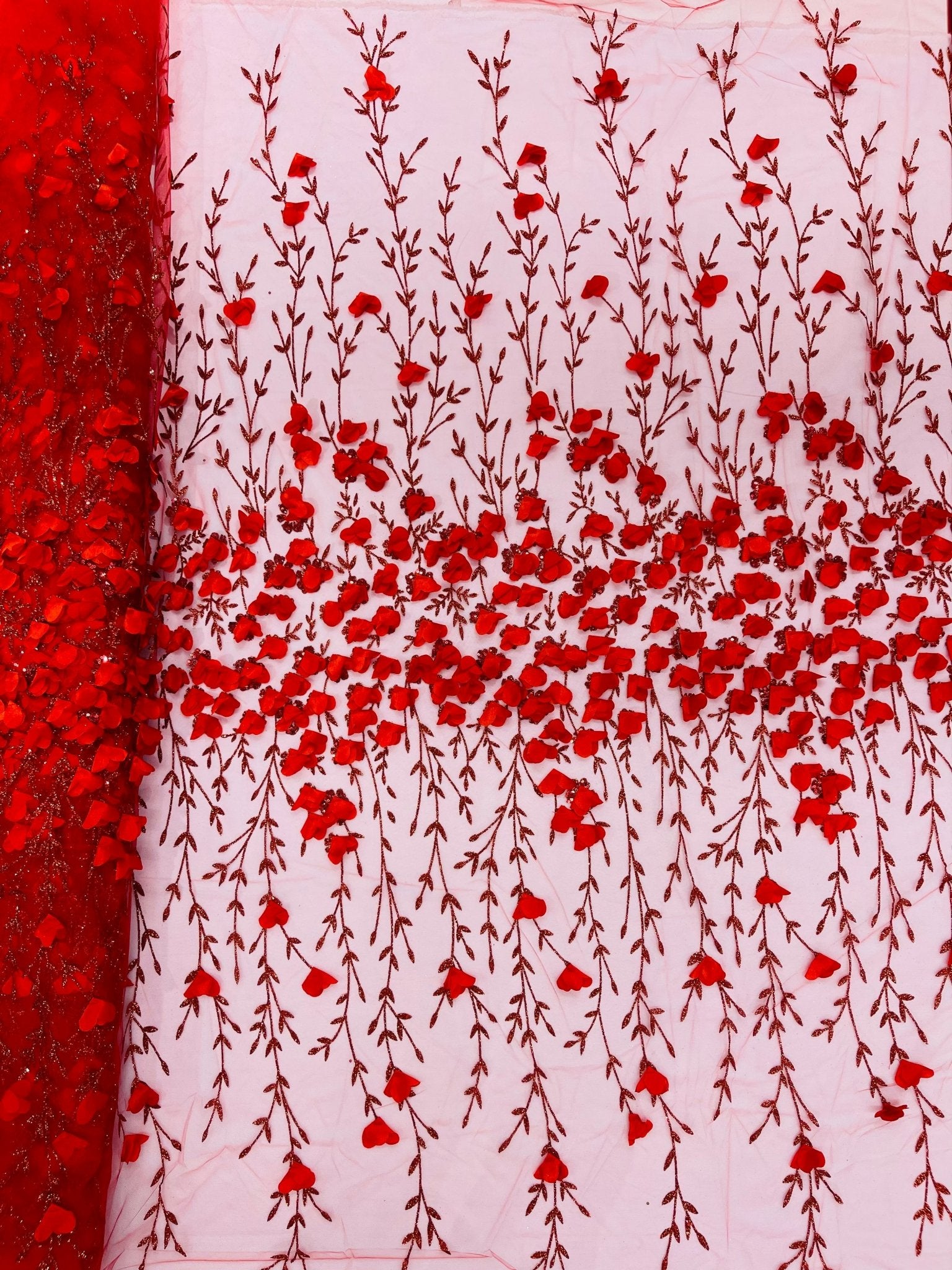 Satin 3D floral glitter fabric| New Creations Fabric & Foam Inc. - New Creations Fabric & Foam Inc