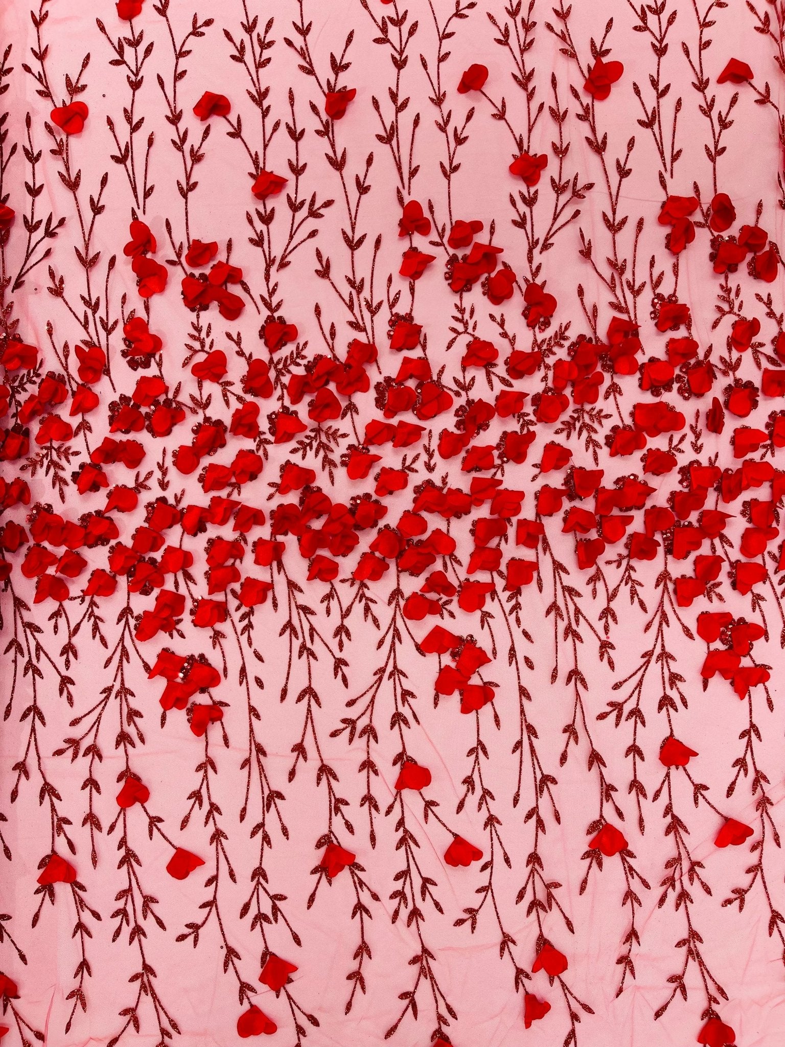 Satin 3D floral glitter fabric| New Creations Fabric & Foam Inc. - New Creations Fabric & Foam Inc