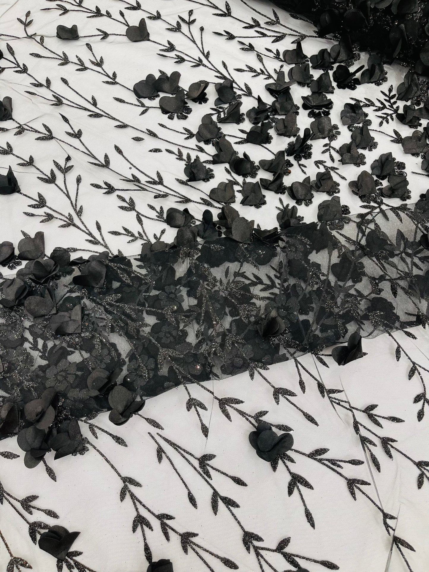 Satin 3D floral glitter fabric| New Creations Fabric & Foam Inc. - New Creations Fabric & Foam Inc